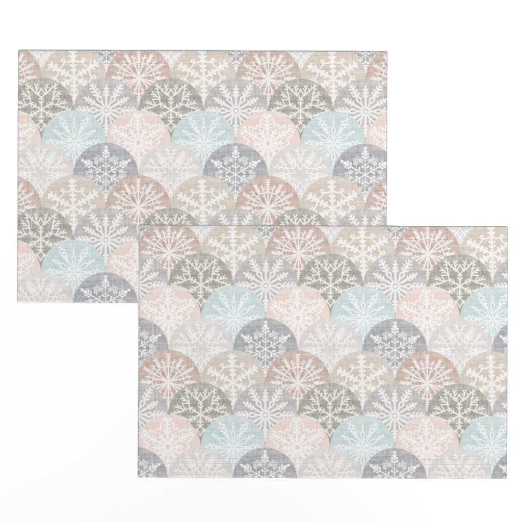Spoonflower Linen Cotton Canvas Placemats Set of 2 - Neutral Winter Snowflakes Print Table Mats for Dining, Kitchen Decor & Holiday Table Setting