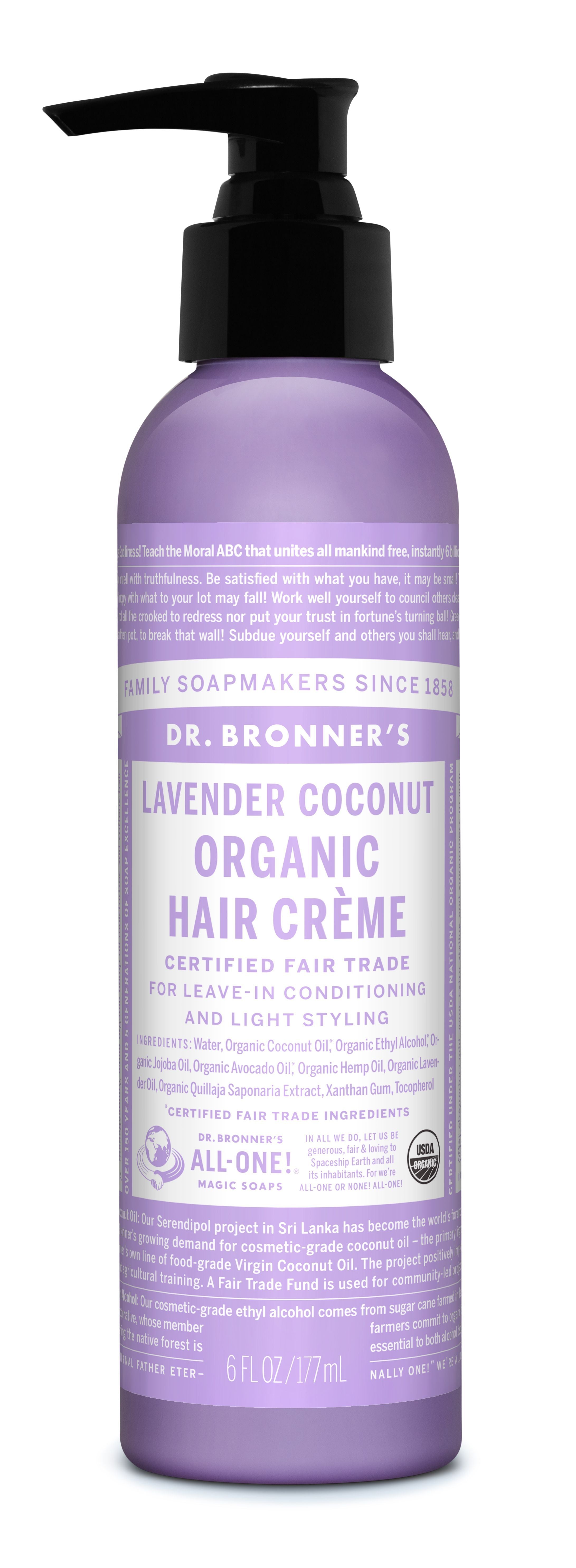 Organic Lavender Hair Crème by Dr. Bronners - Hydrating & Nourishing for All Hair Types - Perfect for Daily Use, Styling & Hair Repair