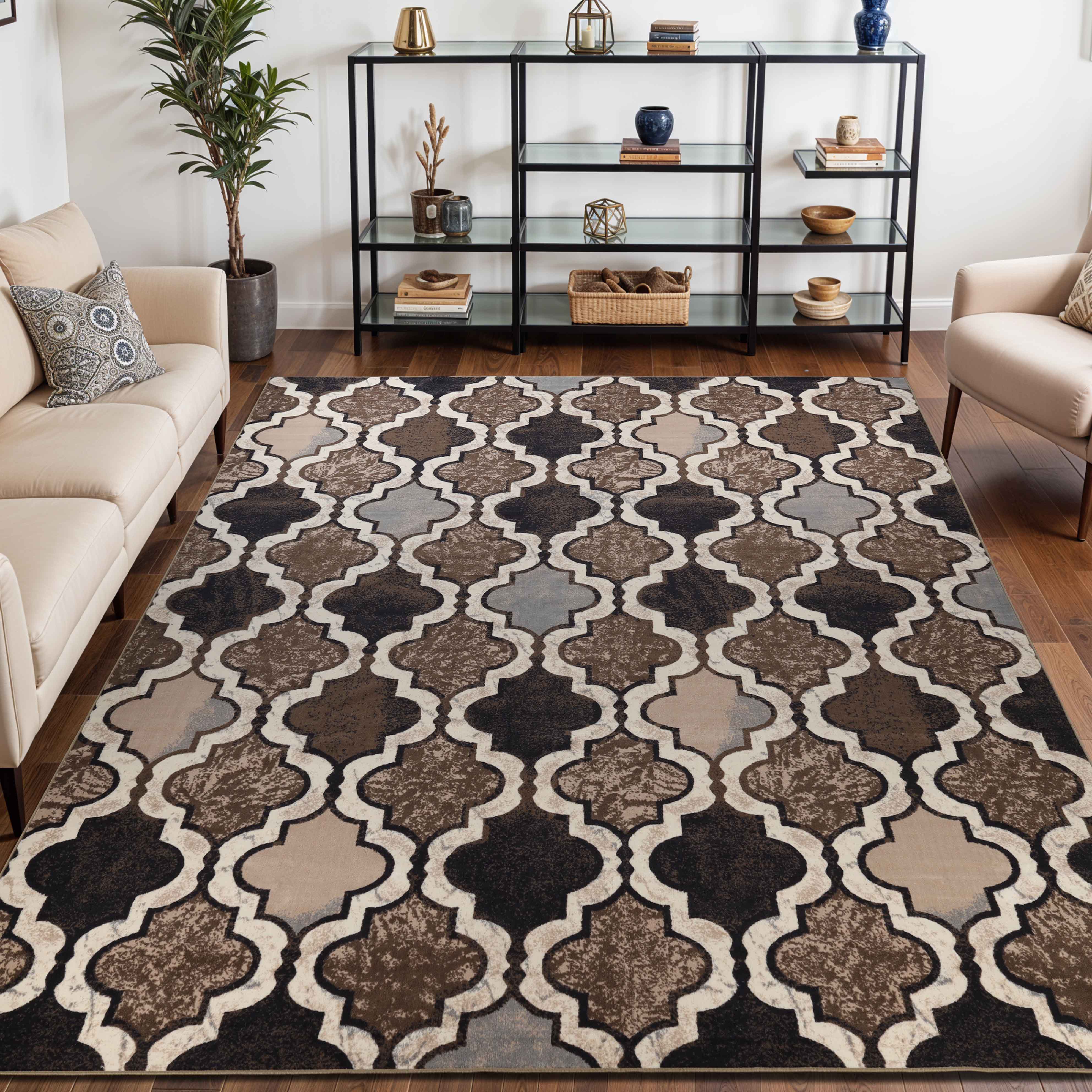 Viking Geometric Trellis Indoor Area Rug & Runner - Non-Slip Boho Chic Carpet for Living Room, Bedroom, Hallway - Perfect for Nordic Home Decor & Cozy Spaces