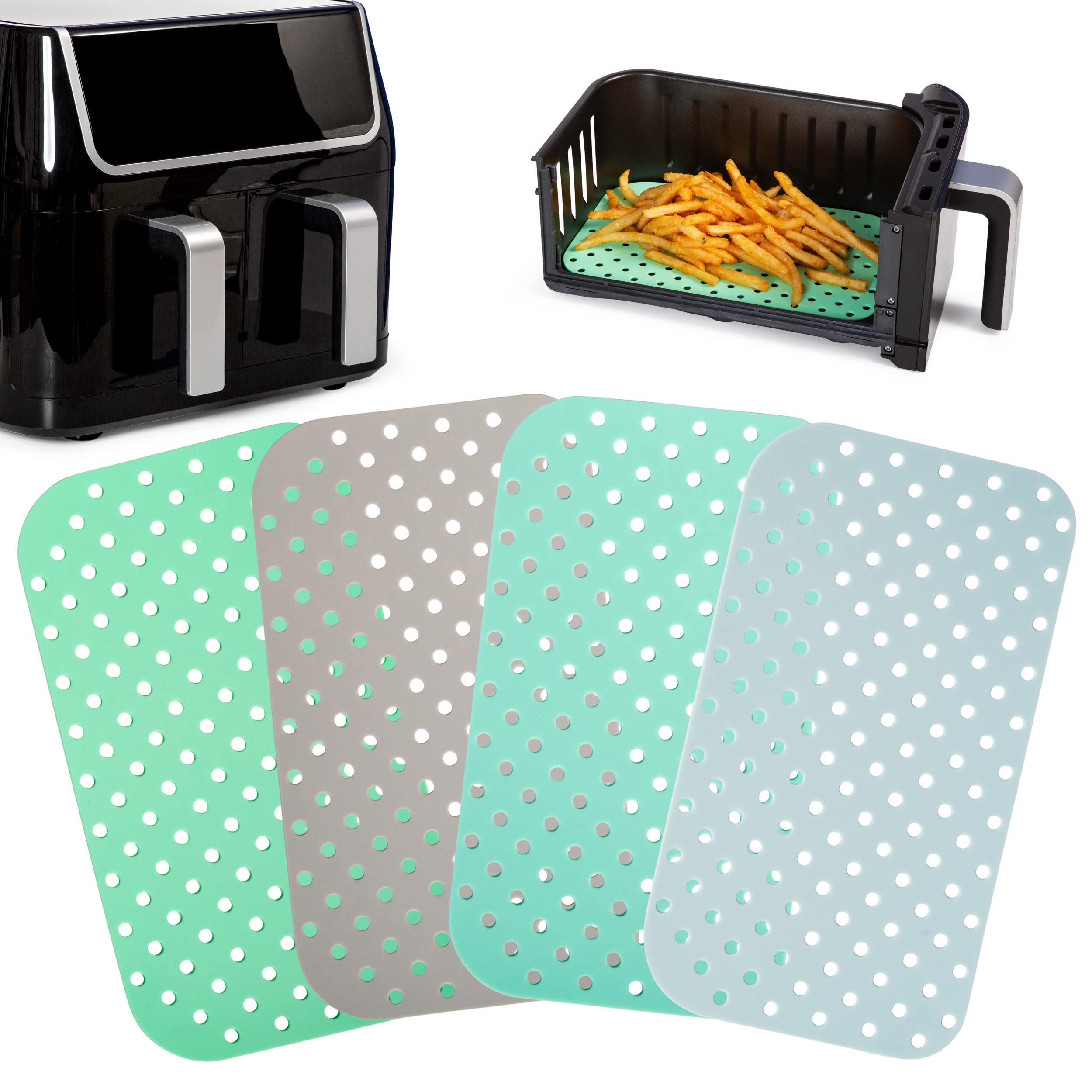 **Cee & Dee Reusable Silicone Air Fryer Liners - 10.2x5.7in Rectangle Non-Stick Baking Mats for Power XL Dual Basket 10 qt & Other Air Fryers (4-Pack) - Perfect for Healthy Cooking, Easy Cleanup & Crispy Results**