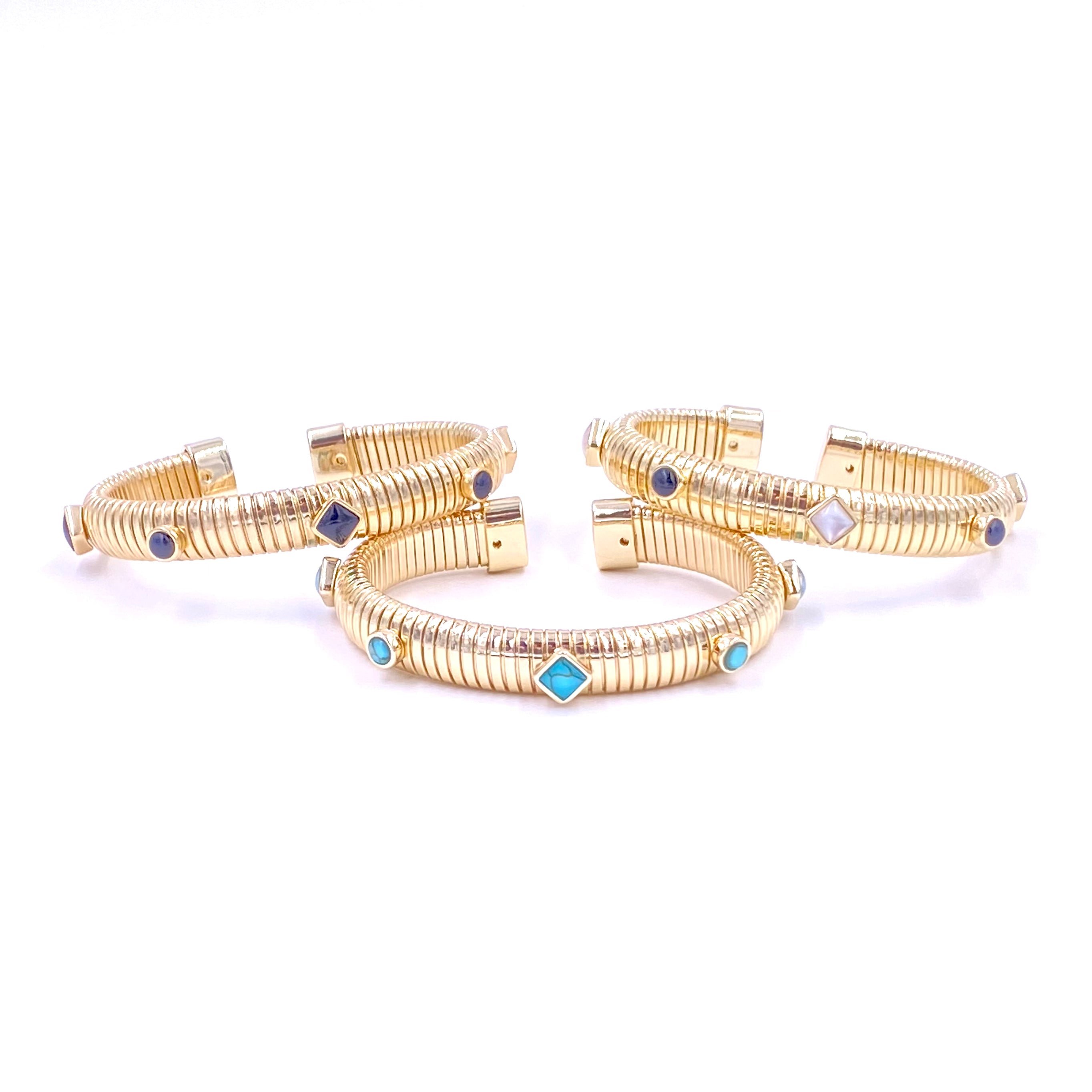 Ashley Gold Stainless Steel Gold Plated Enamel Fashion Bracelet for Women - Elegant Slinky Bangle for Parties, Dating & Daily Wear