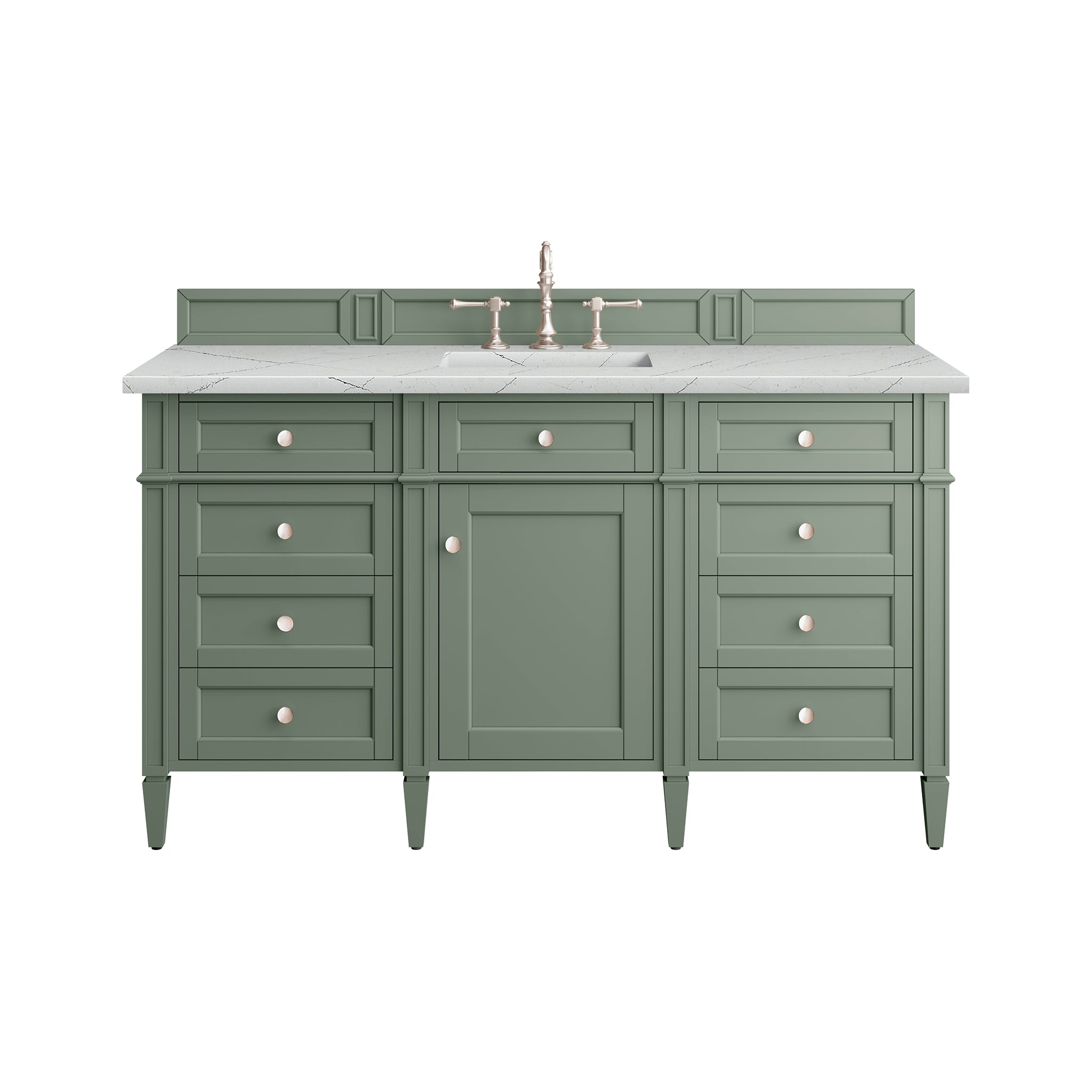 Brittany 60-Inch Single Bathroom Vanity with Smokey Celadon Finish & 3CM Ethereal Noctis Quartz Top - Perfect for Modern Master Bathrooms and Powder Rooms