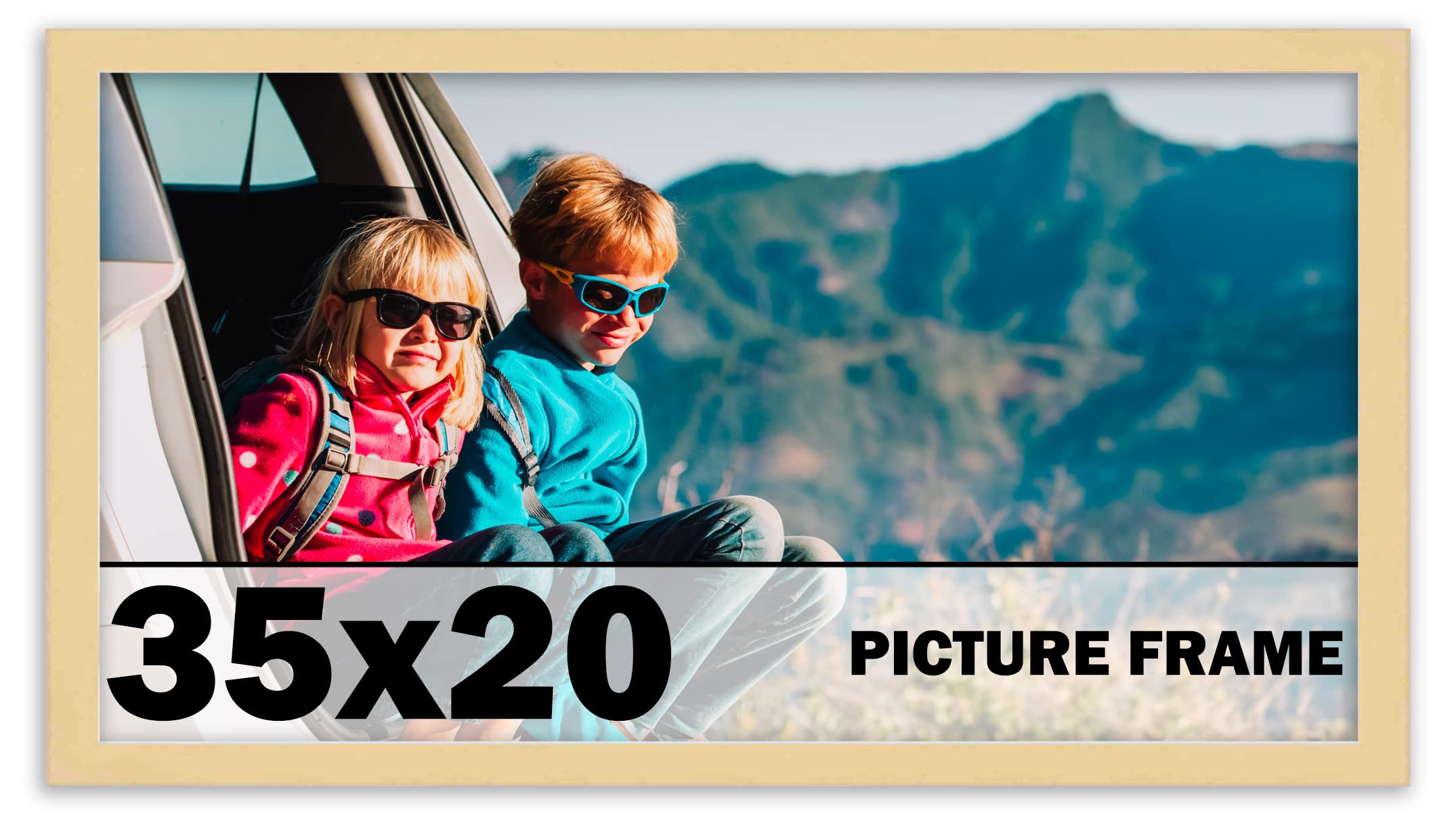 35x20 Inch Natural Brown Wood Picture Frame - Shatterproof UV Acrylic Front & Acid-Free Backing - Modern Wall Photo Frame for Family Portraits, Home Decor, Office Display - Includes Hanging Hardware (No Mat Included)