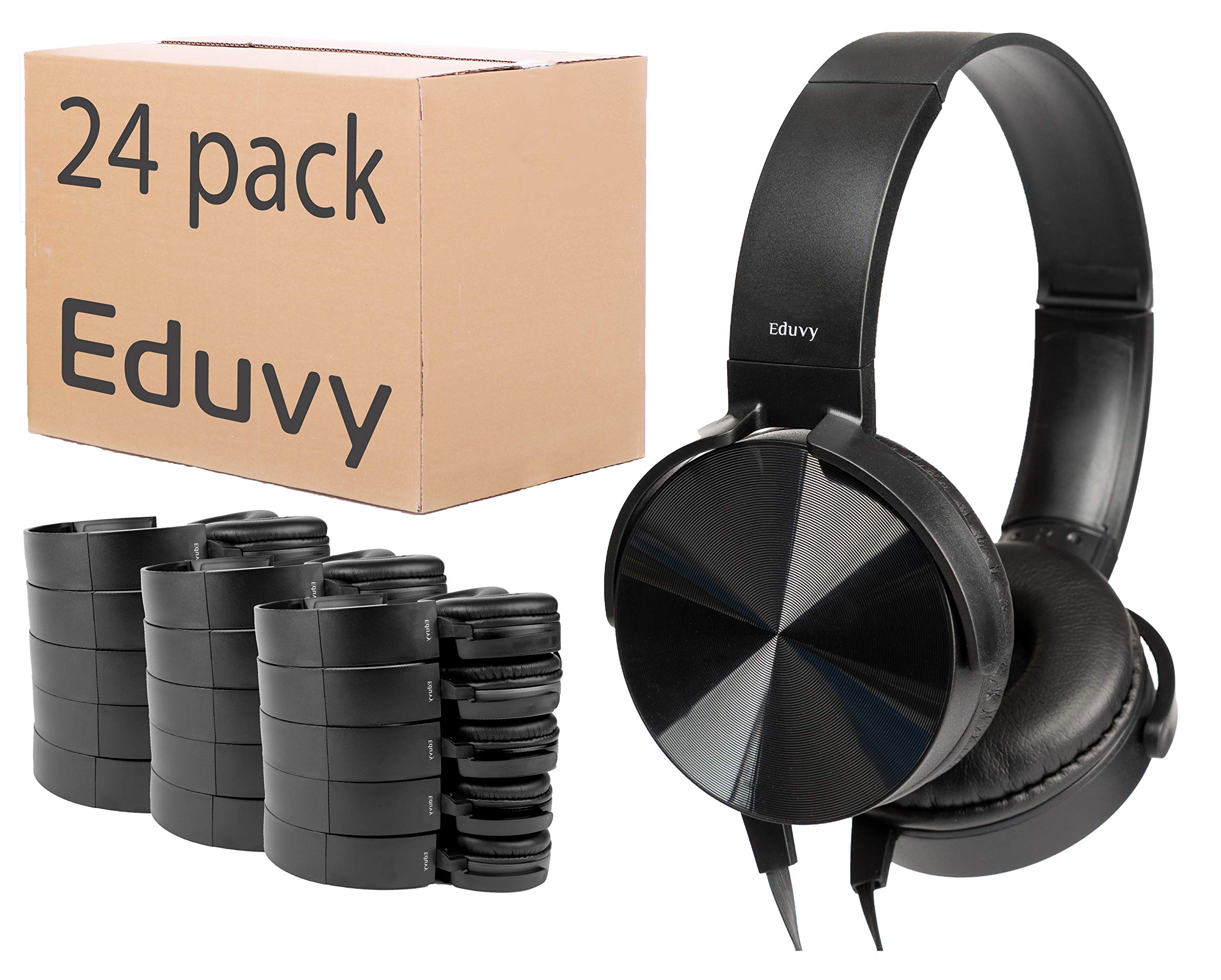 24 Pack Bulk Classroom Headphones - Durable Wired School Headphones for Students, Teachers & Schools (Elementary to College) - Perfect for Online Learning, Computer Labs & Testing (Black)
