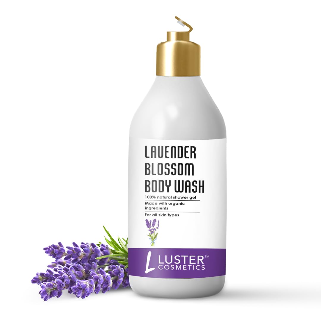 Luster Cosmetics Lavender Blossom Body Wash - 100% Natural Shower Gel for Relaxation & Skin Elasticity | Paraben-Free, Soothing Formula | 300ml | Perfect for Stress Relief & Nighttime Skincare Routine