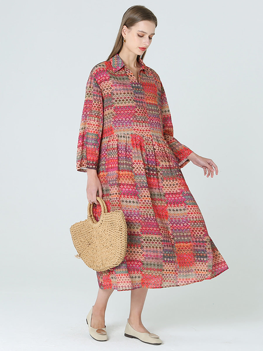 Plus Size Floral Print Long Sleeve Bohemian Dress for Women - Spring Maxi Dress for Casual Wear, Vacation & Special Occasions
