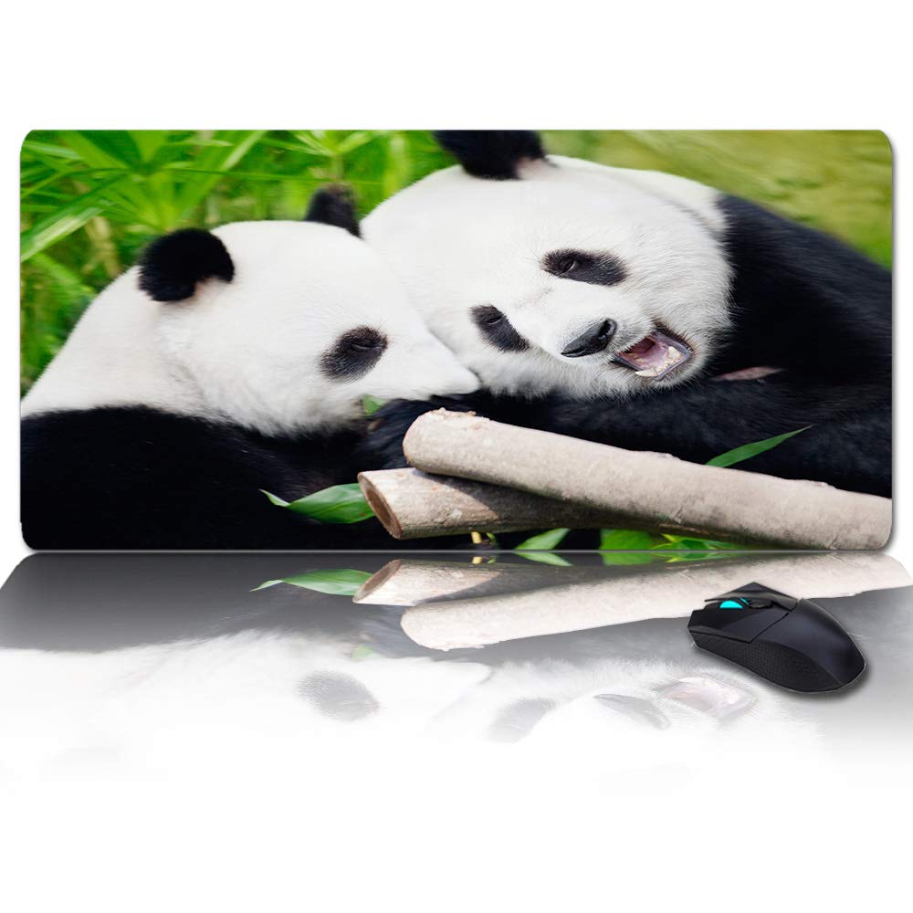 Non-Slip Rubber Base Mouse Pad - Cute Panda Eating Bamboo Design - Large Gaming & Office Desk Mat for Computer, Laptop - Perfect for Work, Gaming & Home Office Use