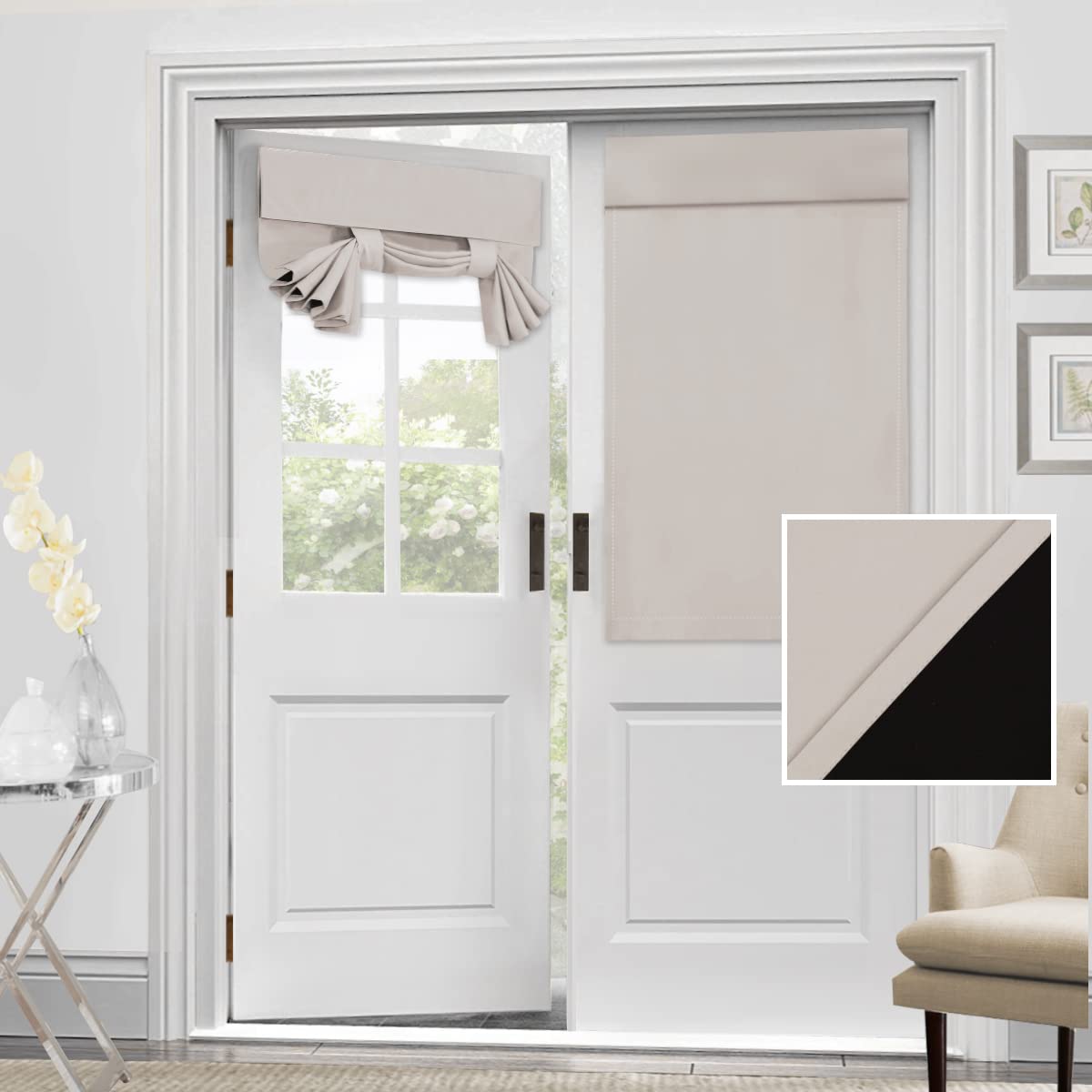 H.VERSAILTEX 100% Blackout Door Curtain - Thermal Insulated French Door Curtains for Windows & Doors, 26x40 Inches, 1 Panel, Pumice Stone - Perfect for Bedrooms, Living Rooms & Home Office Privacy
