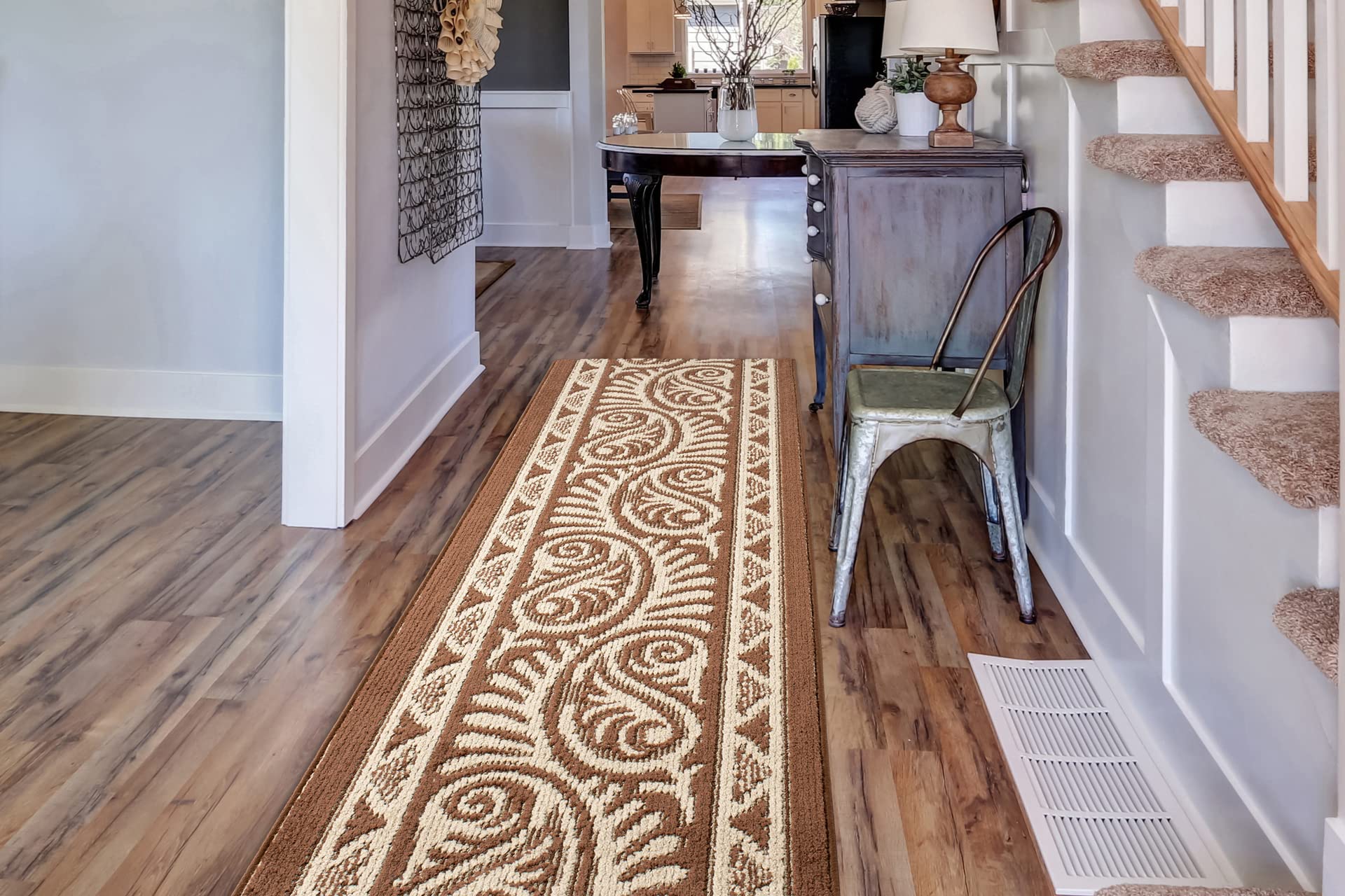 Custom Size Non-Slip Aztec Tribal Southwestern Style Runner Rug - 27x16 ft Handmade Hallway & Kitchen Rug - Durable Washable Entryway Carpet for High Traffic Areas | Perfect for Southwestern Home Decor, Boho Living Room & Farmhouse Style