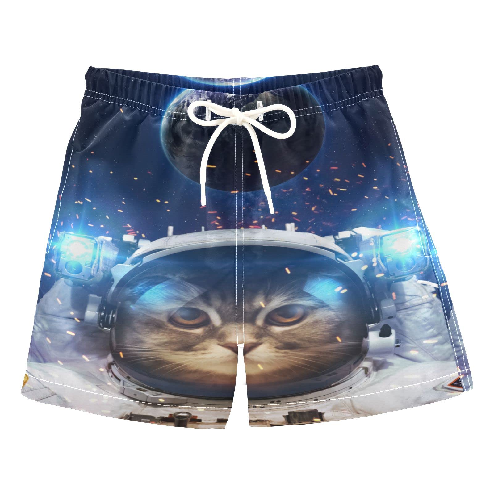 Boys' Space Cat Swim Trunks - Quick Dry Board Shorts for Beach, Surf & Pool - Hawaii Vacation Swimwear Essential for Summer Fun