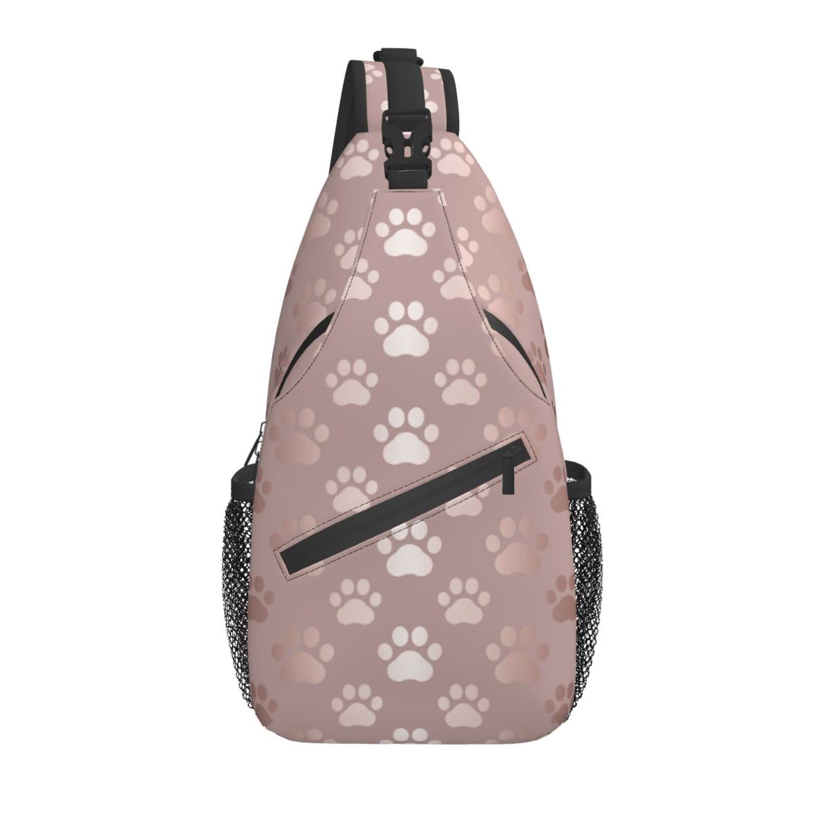 Rose Gold Dog Paw Print Sling Bag - Crossbody Shoulder Backpack for Hiking, Travel & Daily Use - Perfect for Men & Women