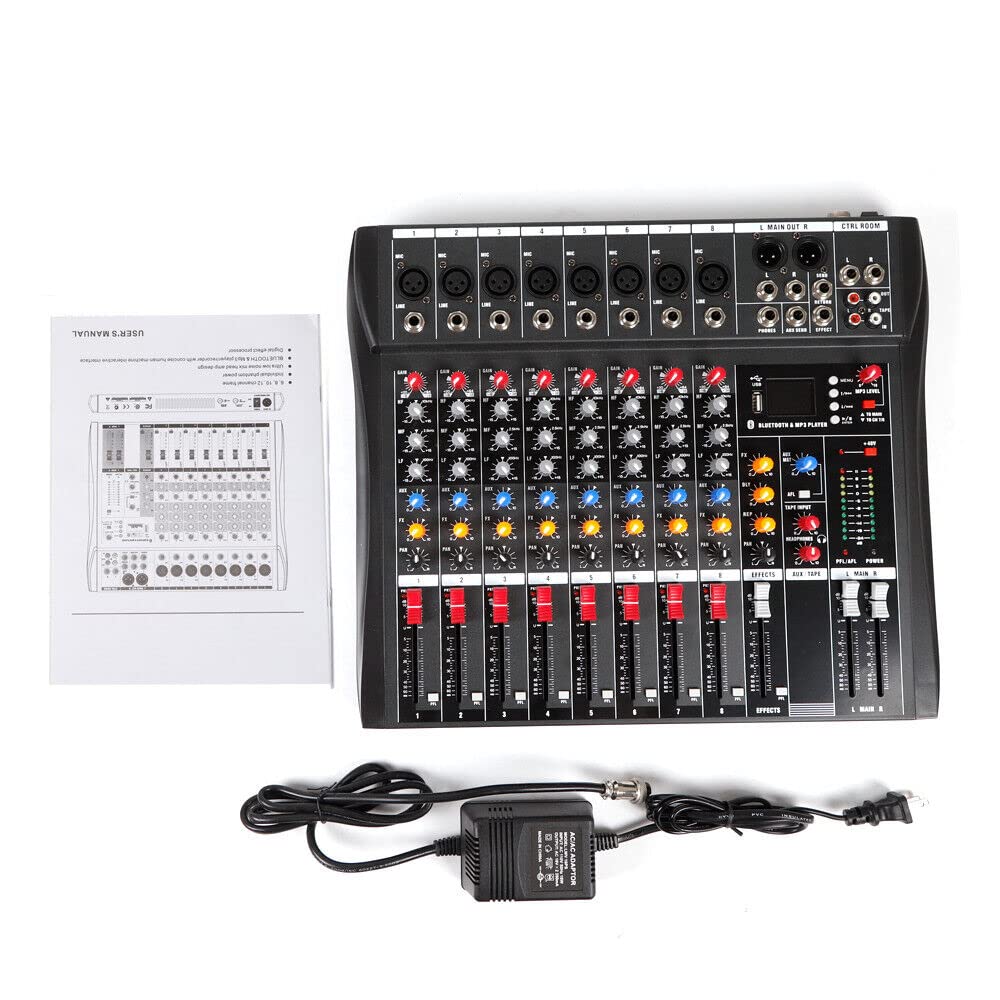 Professional 8-Channel Bluetooth DJ Audio Mixer Console - Digital Mixer & Recorder with Headphone/Monitor Outputs, 3-Band EQ & Peak Meters | Perfect for Live Performances, Studio Recording & DJ Mixing