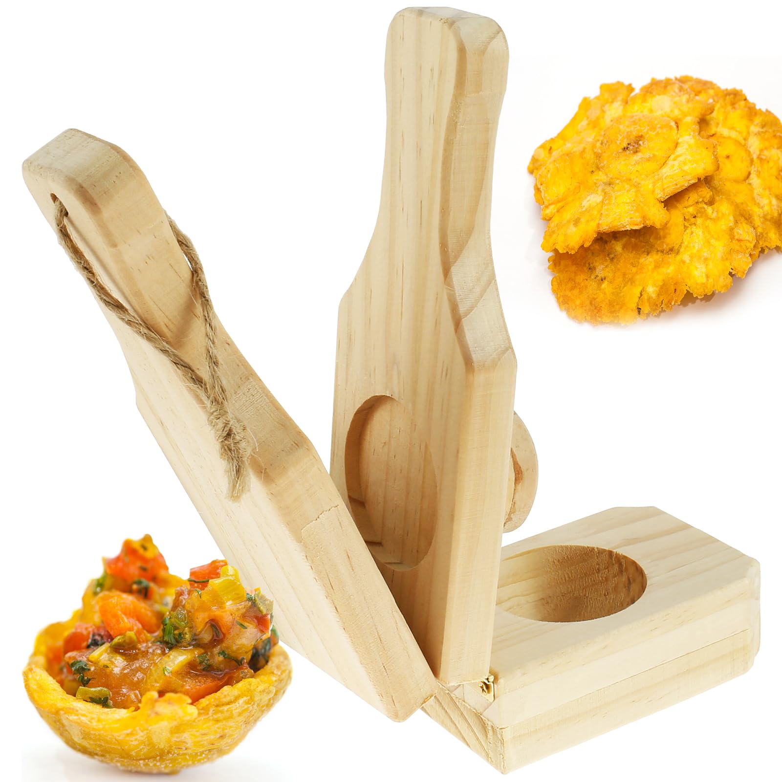 Wooden Tostones Press - Heavy Duty Banana Smasher for Perfect Fried Plantain Chips & Tostones - 6.3×2.36×2.3 Inch Patacones Maker with Handle - Ideal for Latin Cooking, Party Snacks & Restaurant Use