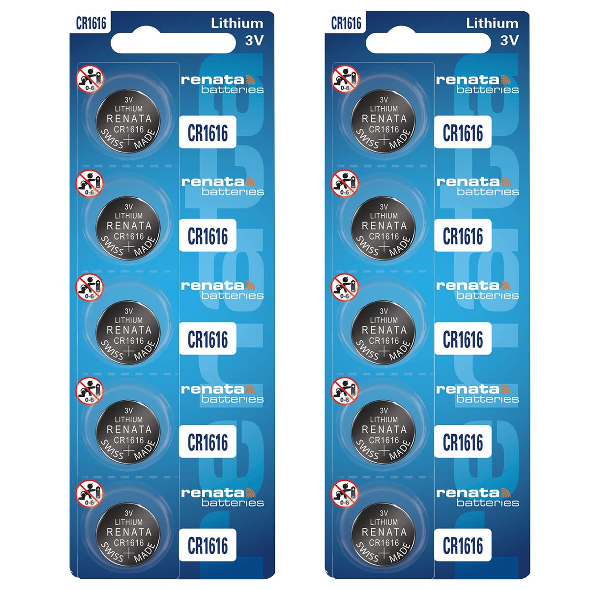 Renata CR1616 3V Lithium Coin Cell Batteries (10-Pack) - Long-Lasting Power for Watches, Calculators, Key Fobs & Medical Devices