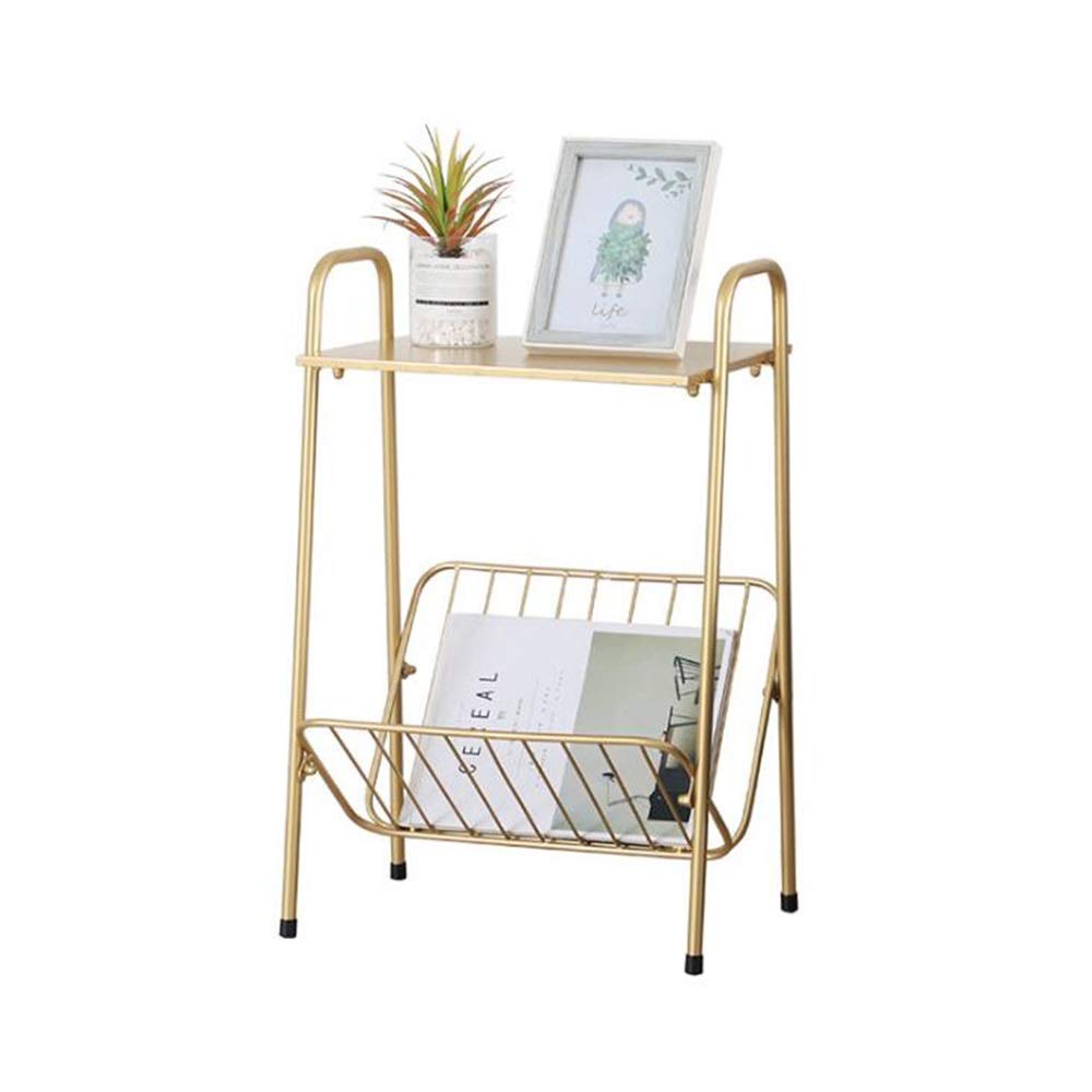 Jcnfa Metal Side Table - Square Conference Table with Storage Basket & Magazine Rack - Gold Accent Table for Living Room, Bedroom, Office - Perfect for Small Spaces & Home Decor (15.55x10.43x23.62 inches)