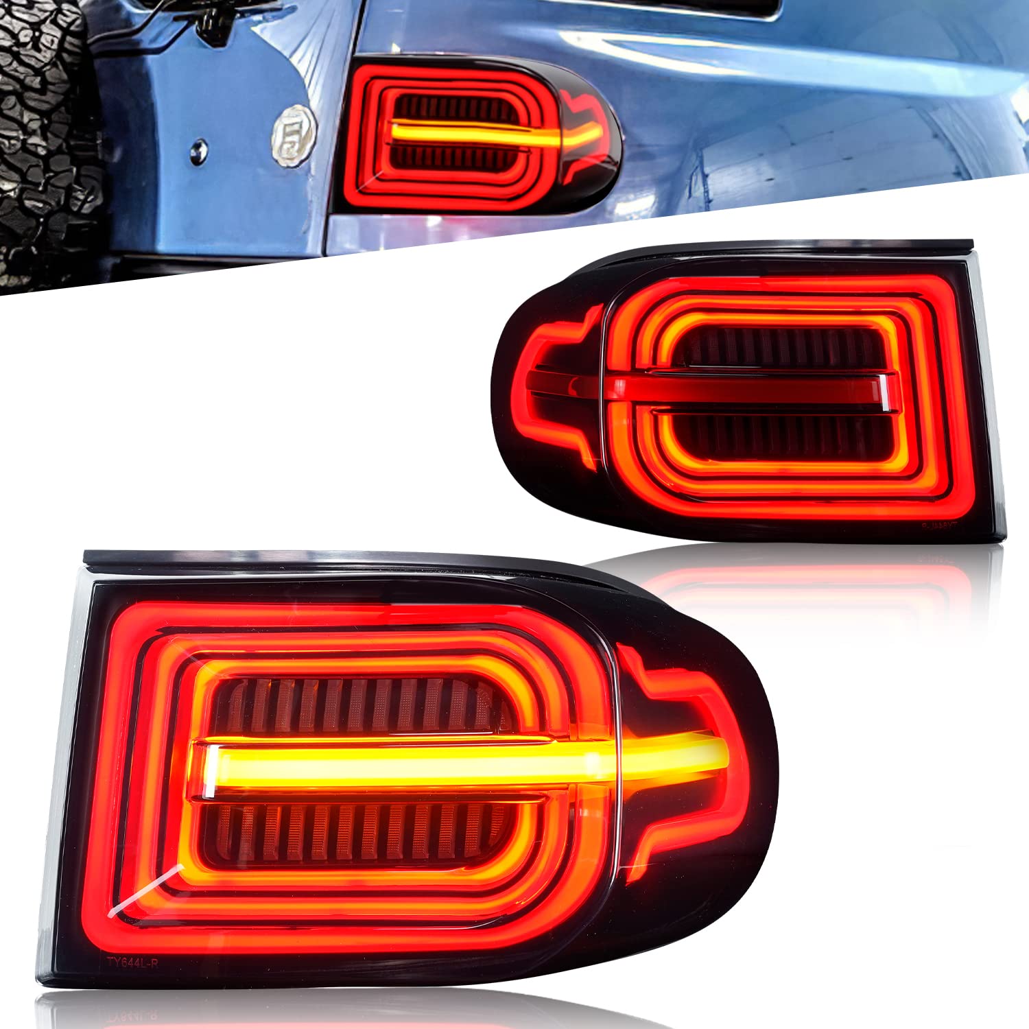 2007-2021 Toyota FJ Cruiser LED Sequential Tail Lights - Smoked Dynamic Rear Light Assembly with Plug & Play Installation (Pair) - Perfect for Off-Roading & Night Driving