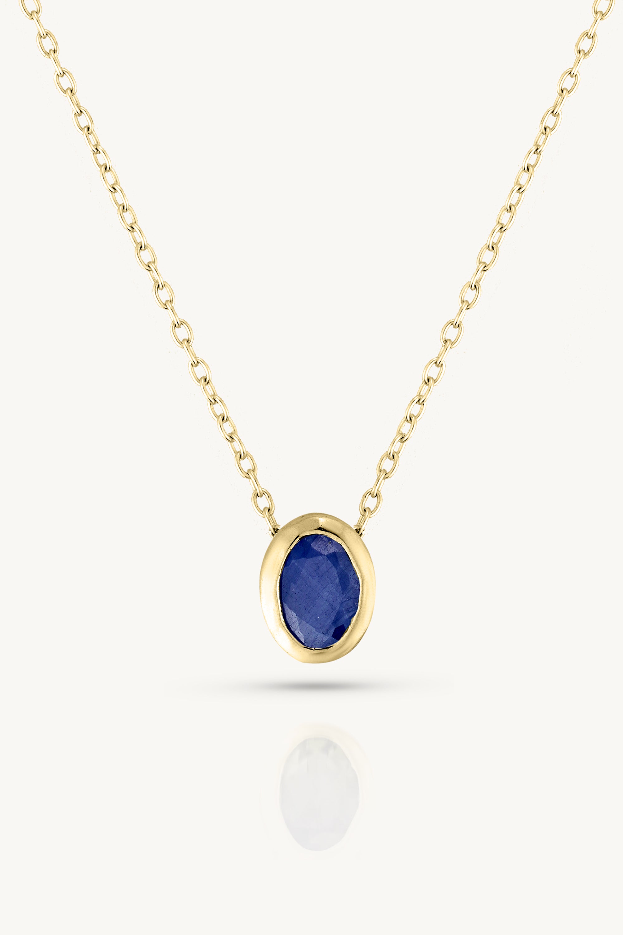 September Sapphire Gold Oval Birthstone Necklace - Elegant Jewelry Gift for Women, Birthday, Anniversary & Special Occasions