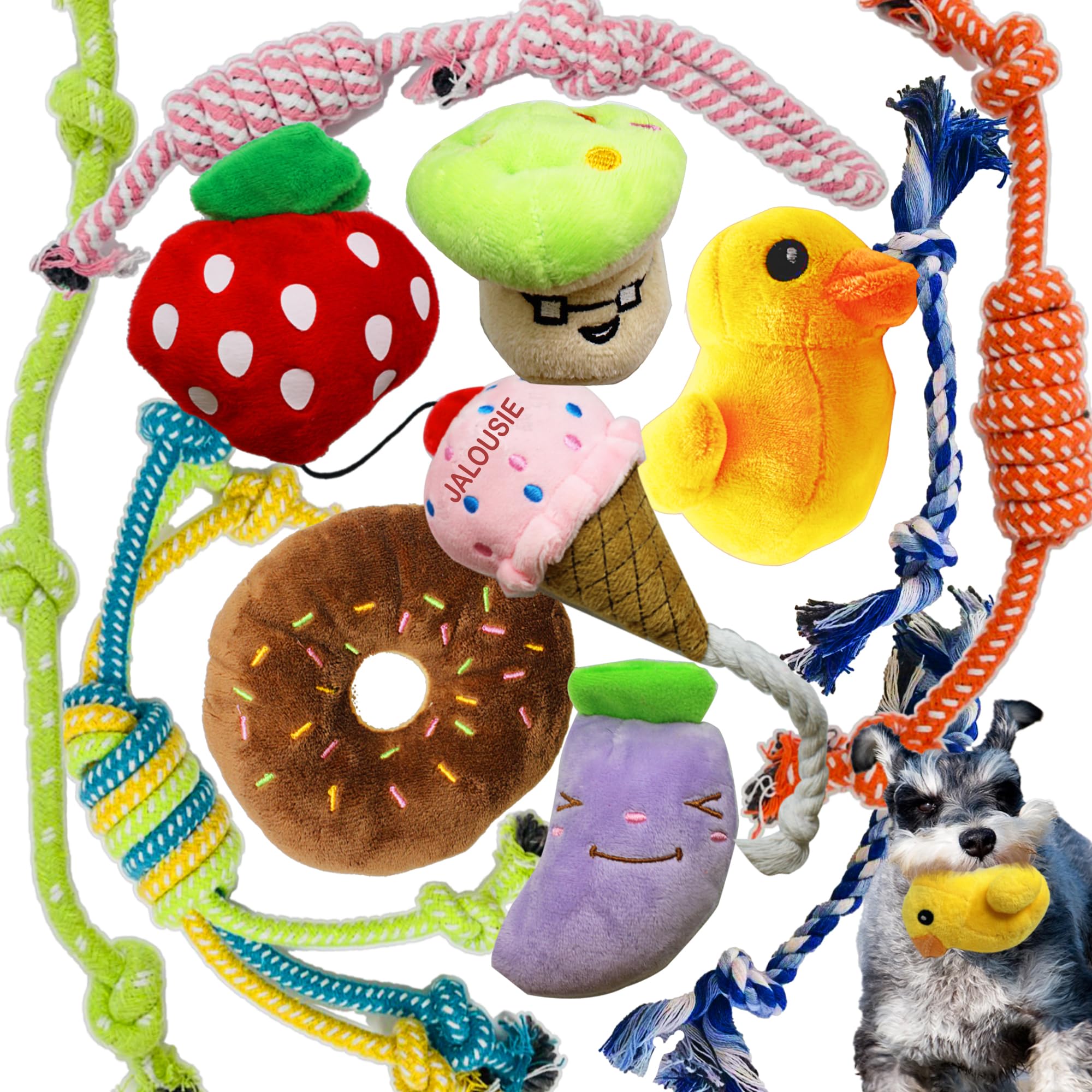 12 Pack Multipack Dog Squeaky Toys - Durable Rope & Plush Chew Toys for Small, Medium & Large Dogs | Interactive Play, Training Rewards & Dental Health | Perfect for Indoor/Outdoor Playtime