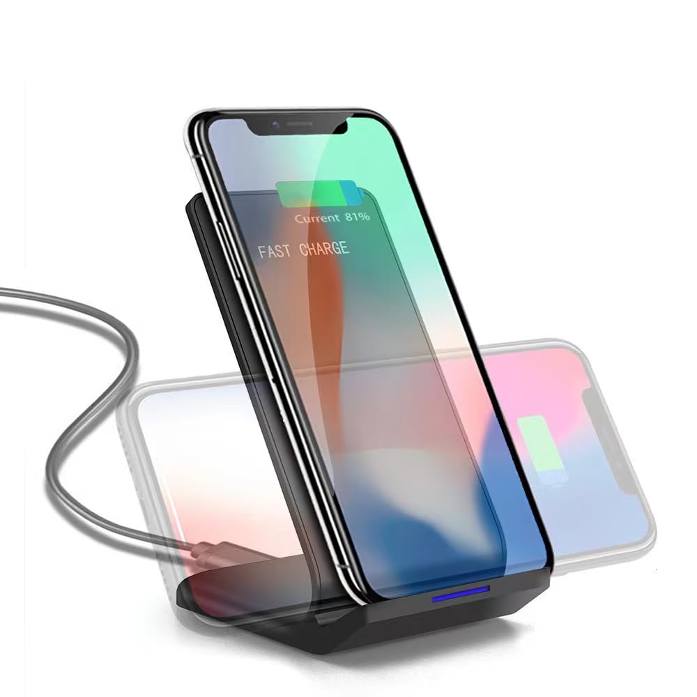 15W Fast Wireless Charging Station with Sleep-Friendly Adaptive Light - Compatible with Samsung Galaxy, Google Pixel, LG & More Qi-Enabled Devices (Black) | Perfect for Bedside, Office & Travel Charging