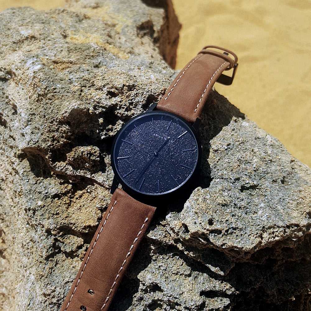 ARIES GOLD URBAN SANTOS Black Stainless Steel Women's Watch with Brown Leather Strap - Fashionable Timepiece for Casual Wear, Office & Special Occasions