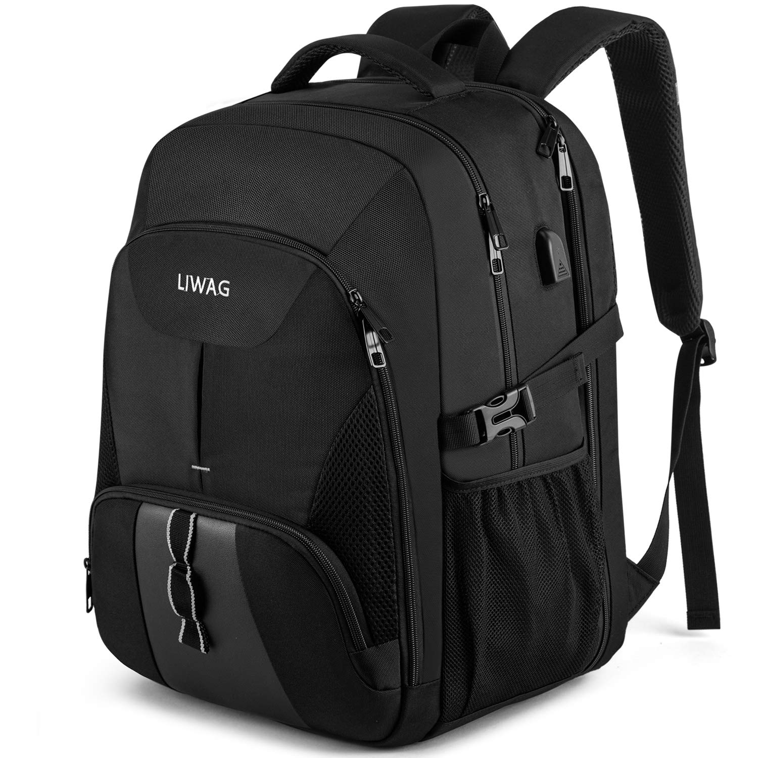 50L Large Travel Laptop Backpack with USB Charging Port - Water Resistant Anti-Theft Business Backpack for Men & Women - Fits 17 Inch Laptop - Perfect for Commuting, College, Business Trips & Outdoor Adventures (Black)