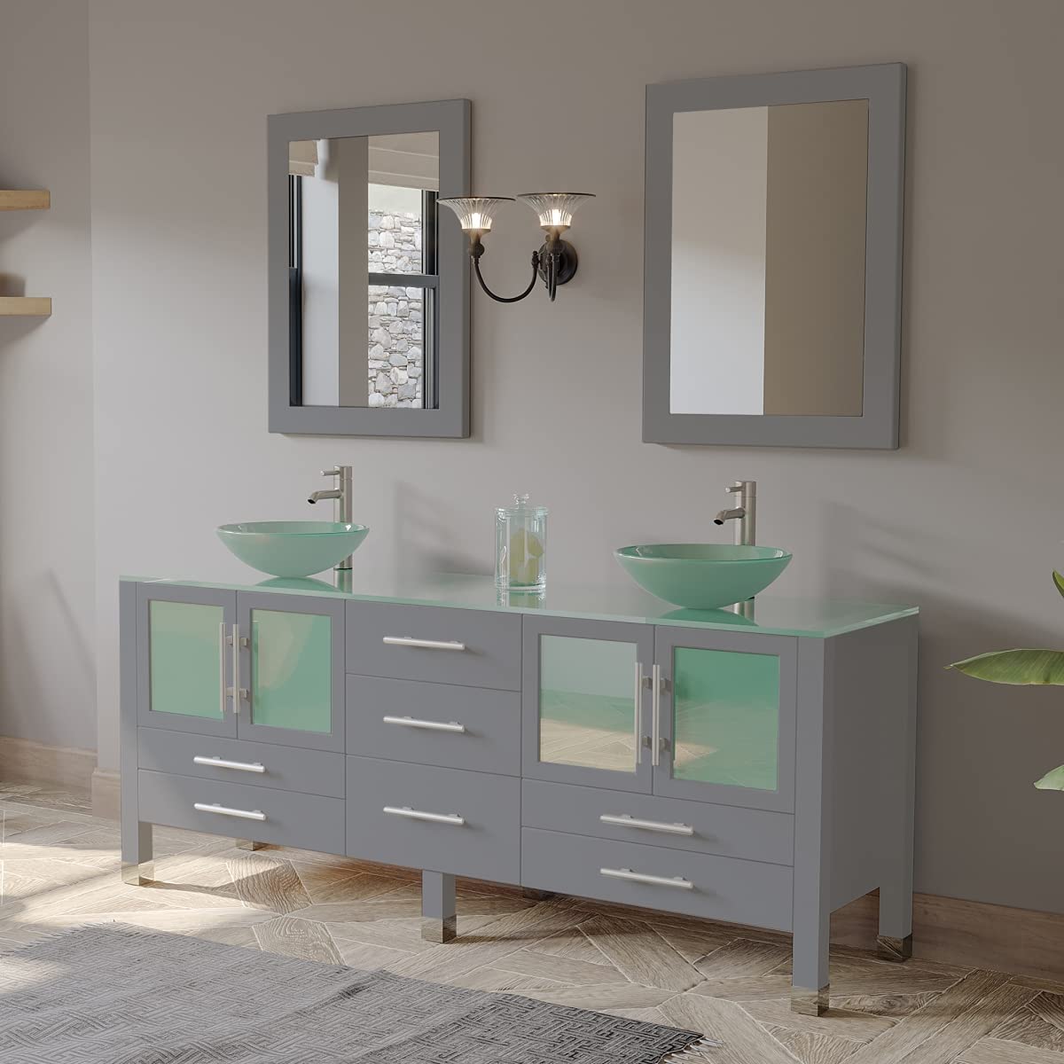 71-Inch Modern Bathroom Vanity Set with Brushed Nickel Faucet & Hardware - Perfect for Master Bathroom Renovation & Guest Bathroom Upgrade
