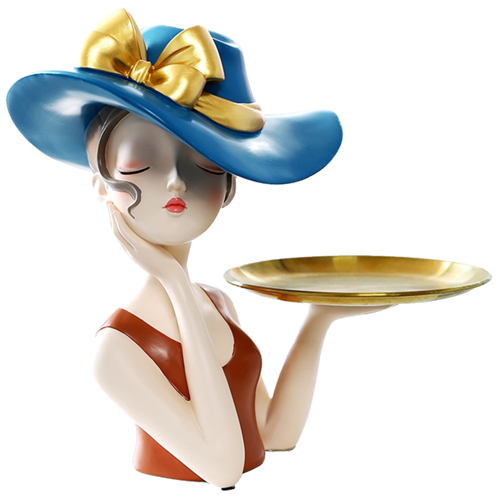 Cute Girl Sculpture Storage Station - Modern Resin Figurine Home Decor with Tray for Keys, Jewelry & Candy | Desktop Organizer for Bedroom, Office & Living Room