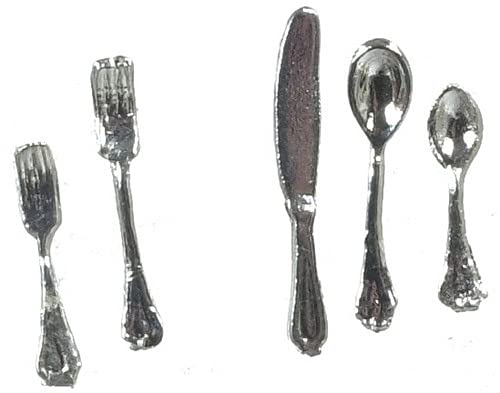 Factory Direct Craft Silver Flatware Set - 12-Piece Miniature Dollhouse Dining Set for Miniature Displays, DIY Projects, and Collectors - Perfect for Dollhouse Accessories, Fairy Gardens, and Tabletop Decor