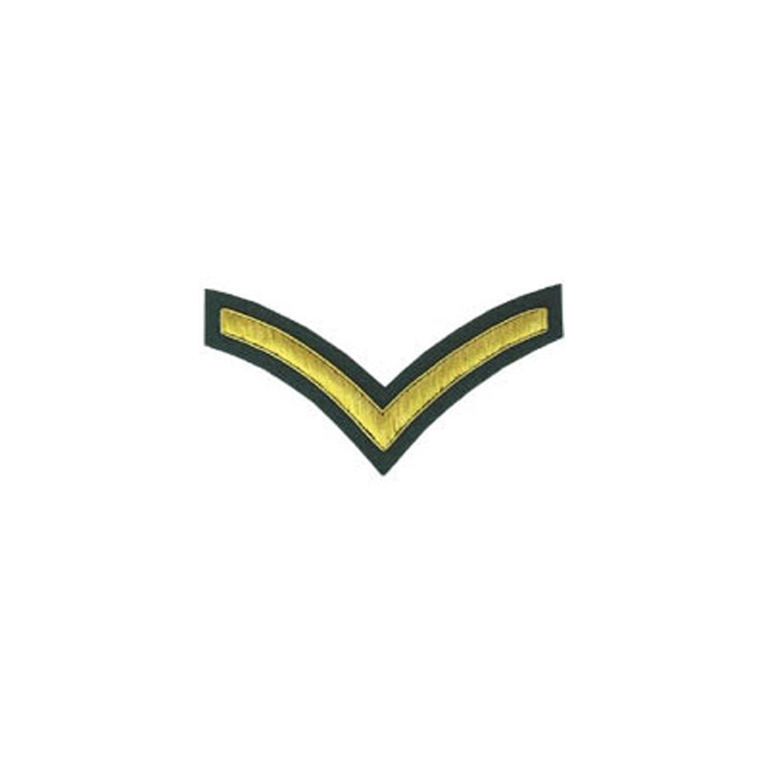 1 Stripe Chevron Badge Gold Bullion on Green - Premium Military Style Patch for Uniforms, Jackets & Caps | Perfect for Veterans, Police & Outdoor Enthusiasts