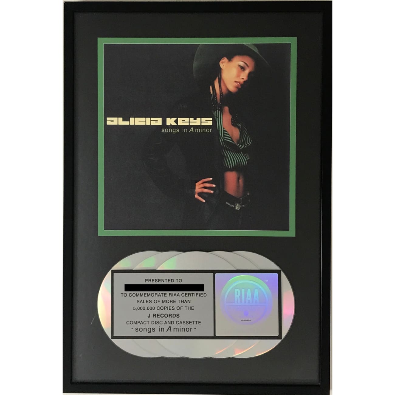 Alicia Keys Songs In A Minor RIAA 5x Multi Platinum Award - Official Album CD - Perfect for Music Lovers & Collectors