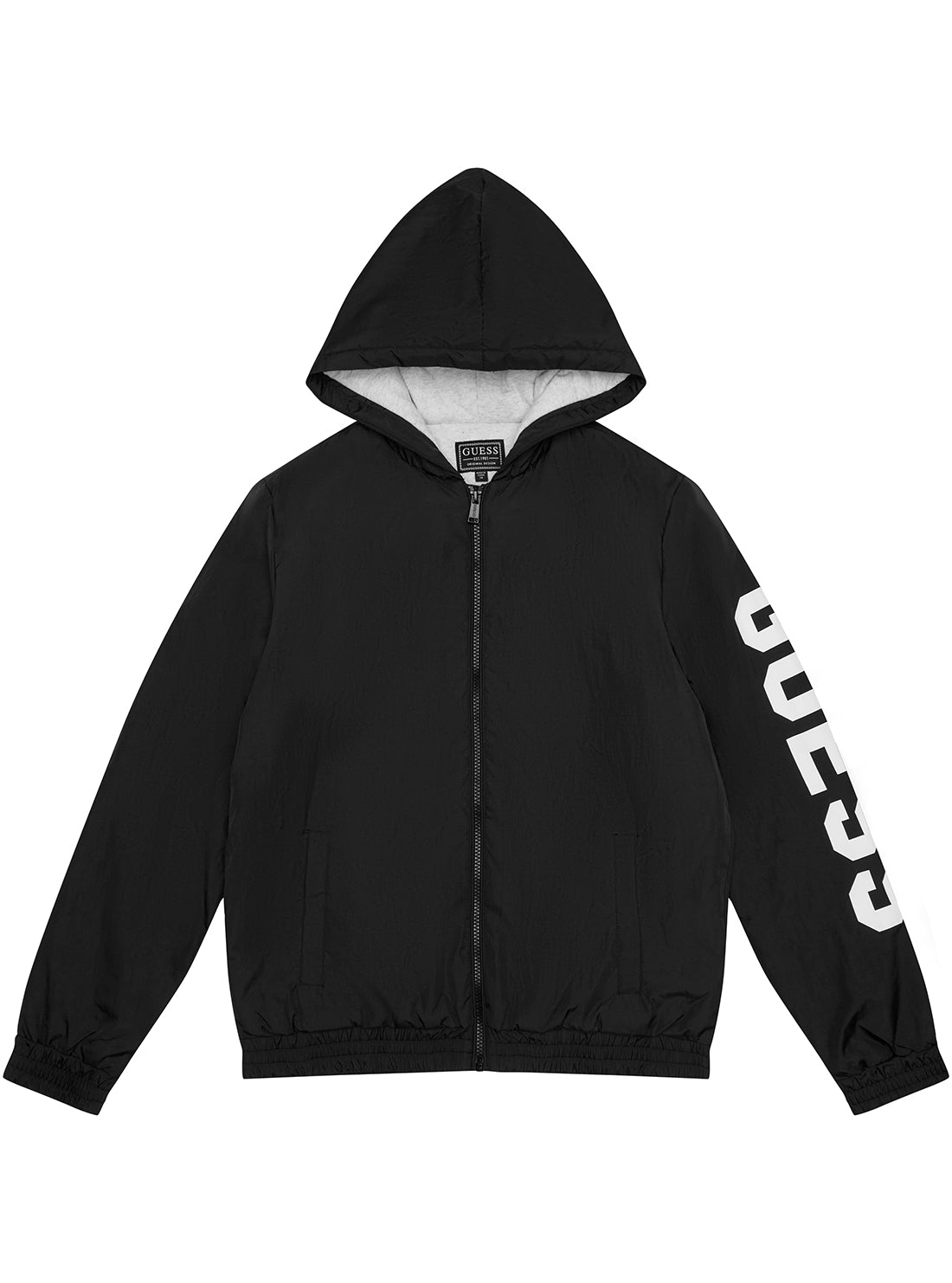 Black Nylon Hooded Jacket for Men & Women - Lightweight Water-Resistant Windbreaker (Sizes 7-16) - Perfect for Hiking, Running & Outdoor Activities