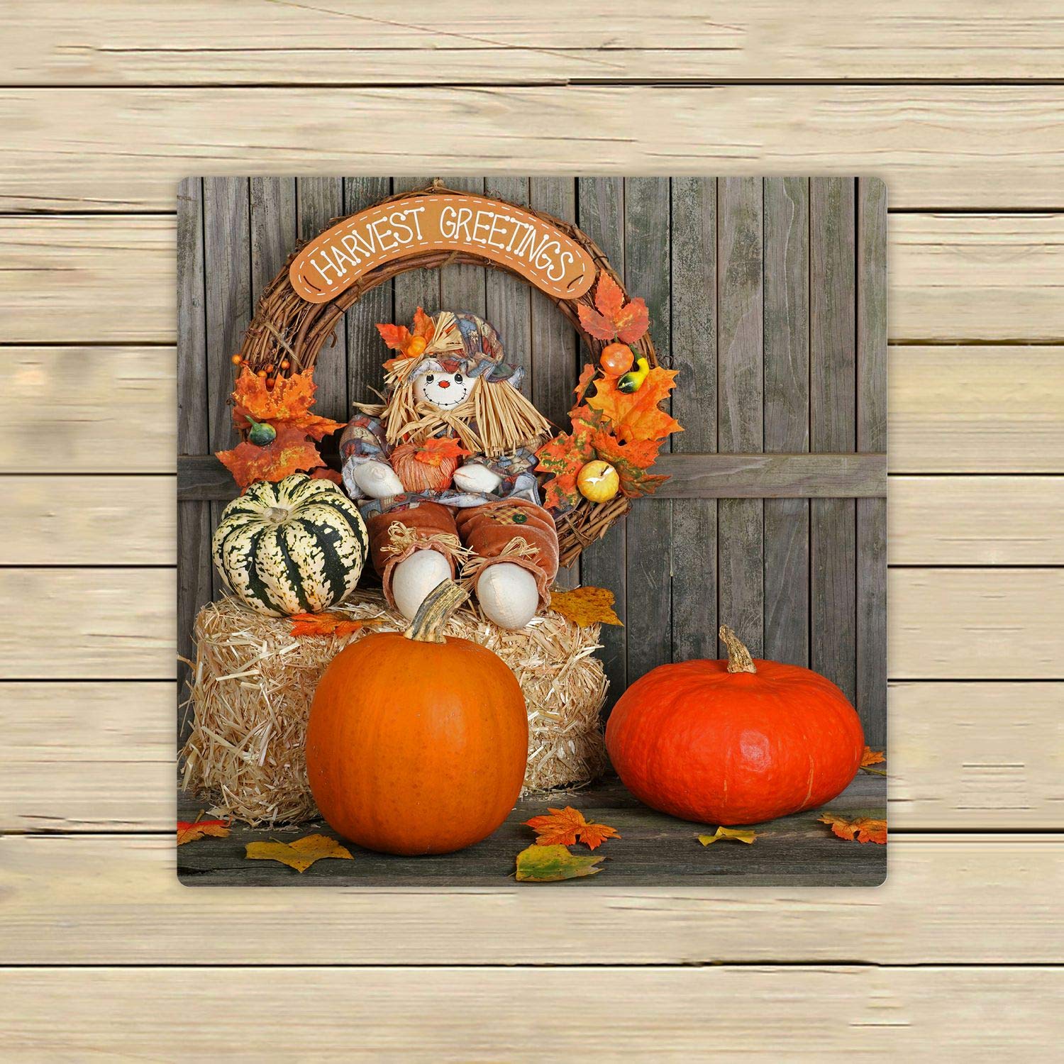 ABPHQTO Harvest Wreath Squash & Pumpkins Wooden Fence Beach Towels - 13x13 Inch Quick-Dry Bath Pool Sport Travel Hand Spa Towels - Perfect for Summer Beach Trips, Poolside Lounging & Gym Workouts
