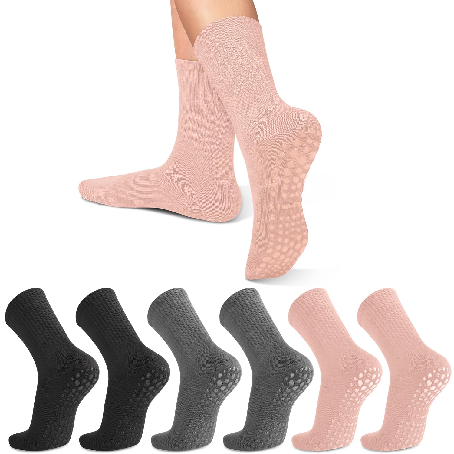 6 Pairs Non-Slip Yoga Socks with Grips for Women - Anti-Skid Pilates, Ballet & Barefoot Workout Socks - Perfect for Pregnancy, Barre & Home Fitness