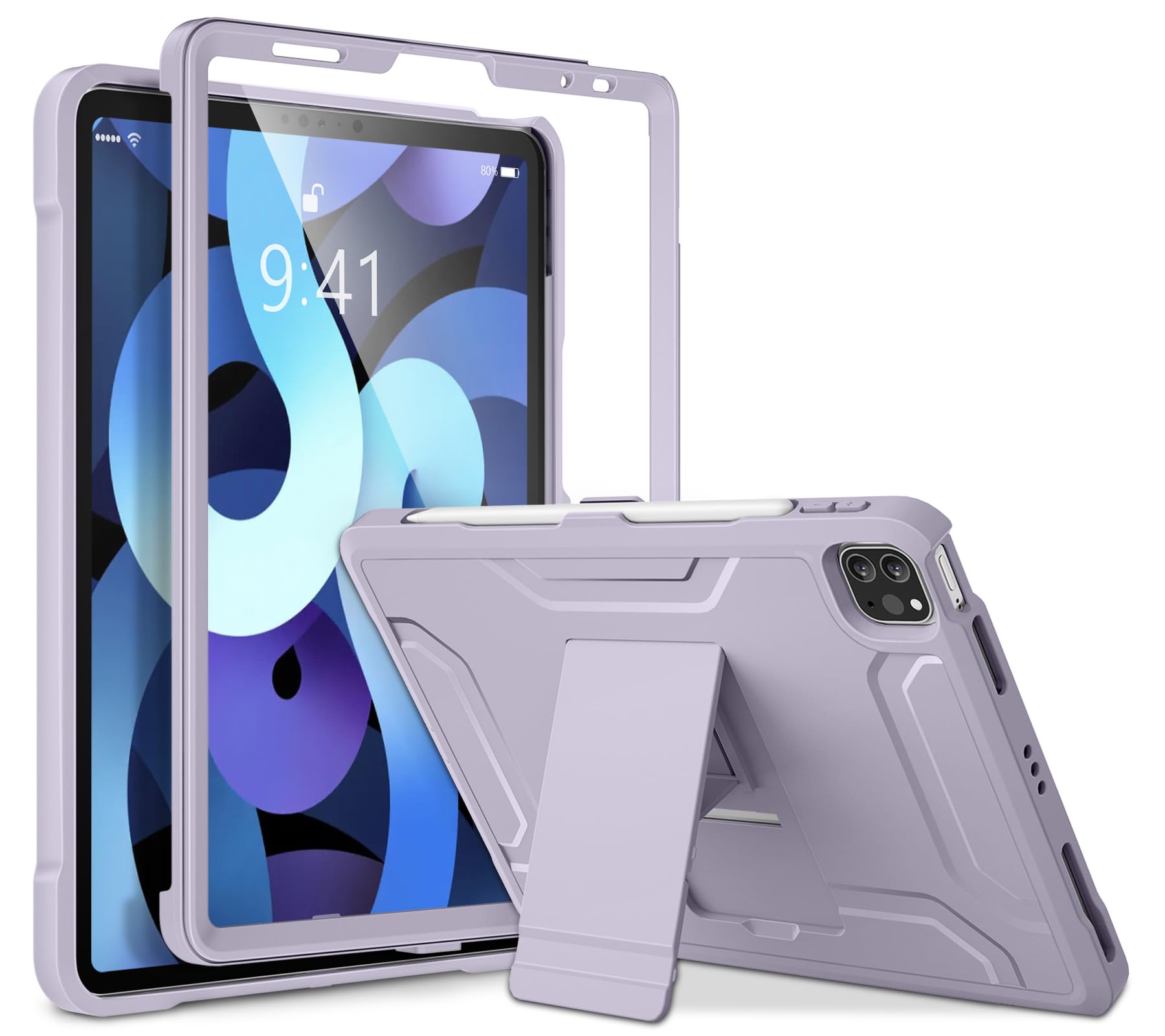 DTTO iPad Air 5th/4th Generation Case (2022/2020) & iPad Pro 11 Case (2021/2020/2018) - 10.9 Inch Shockproof Protective Cover with Pencil Holder & Screen Protector - Taro Purple - Perfect for Work, School & Travel Protection