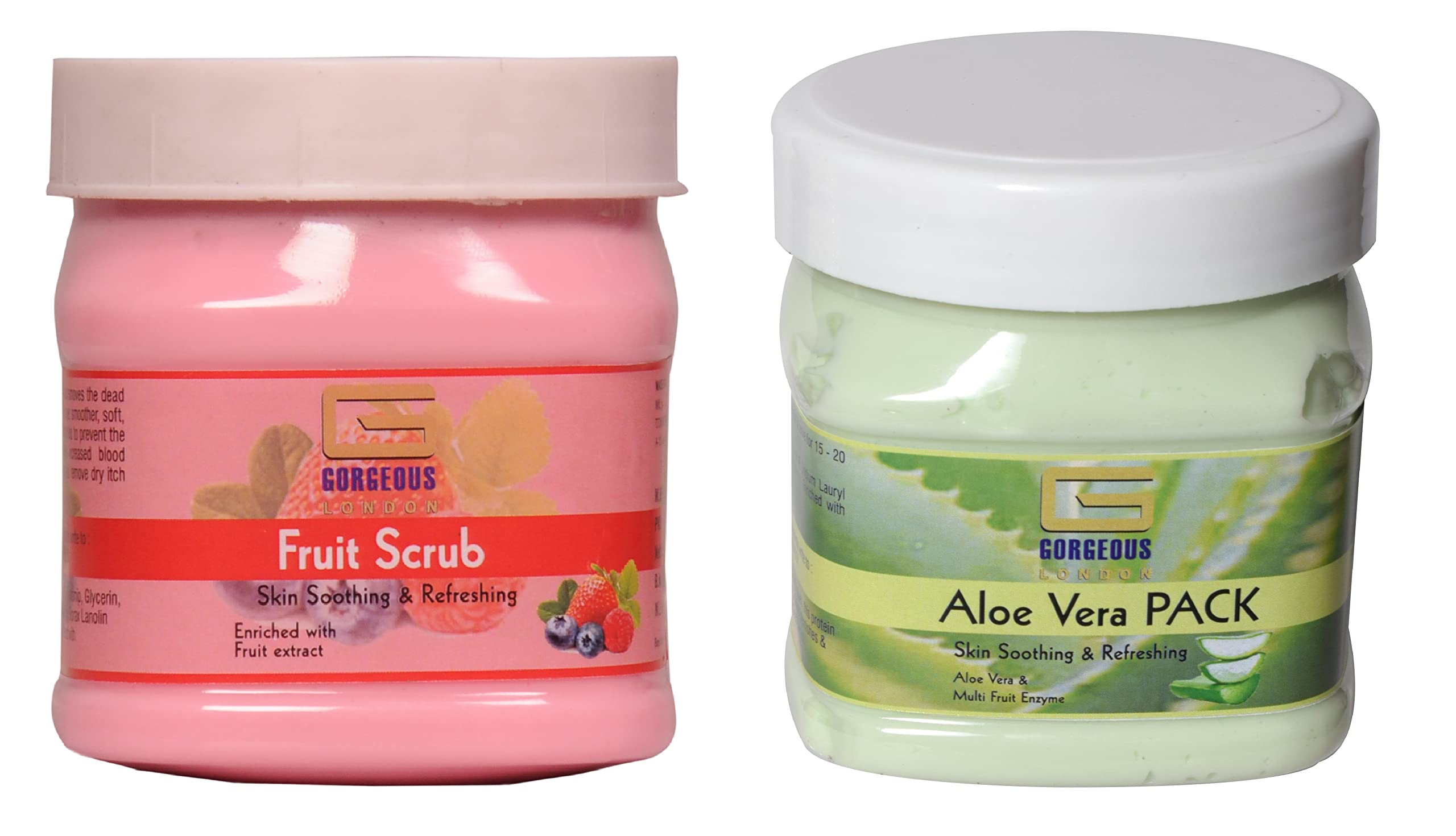London Fruit Scrub & Aloe Vera Pack Combo - 2 Pack (450ml Each) for Glowing Skin - Perfect for Exfoliation & Hydration at Home Spa