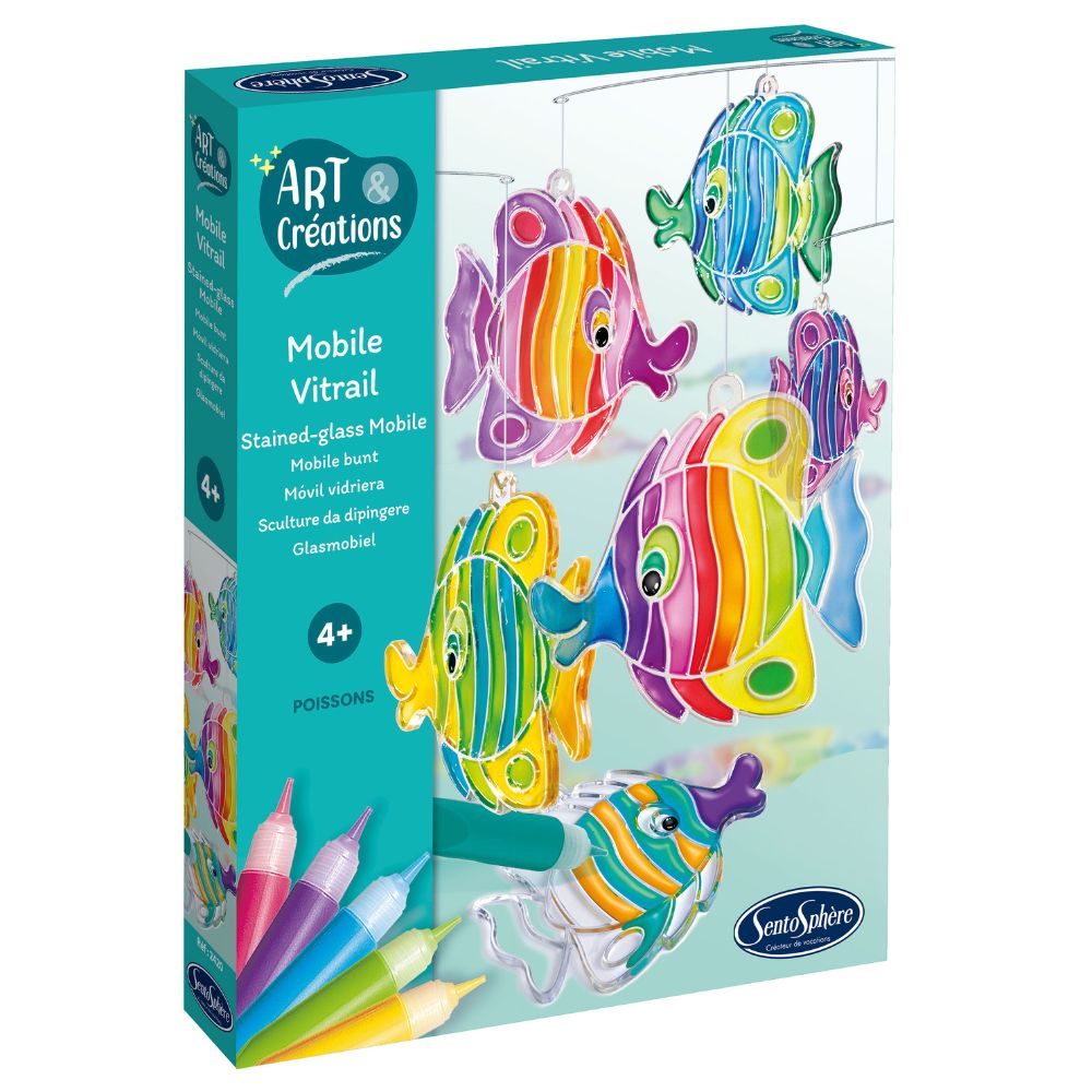 Sentosphere Stained Glass Fish Mobile Kit - DIY Handmade Art Craft for Kids & Adults - Perfect for Nursery Decor, Baby Shower Gift & Home Decoration