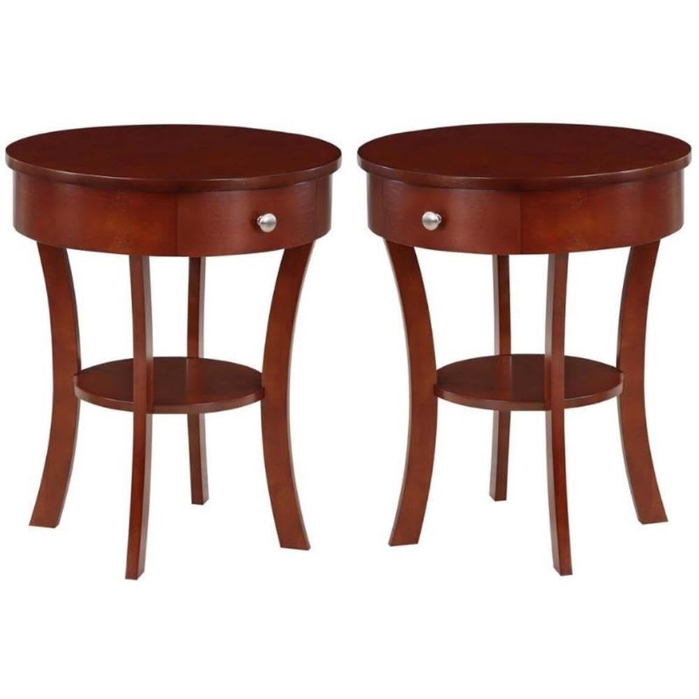 Home Square 1-Drawer End Table with Shelf in Mahogany Wood Finish - Set of 2 | Bedside Nightstand, Living Room Accent Table, Entryway Furniture | Solid Wood Side Table for Home Decor