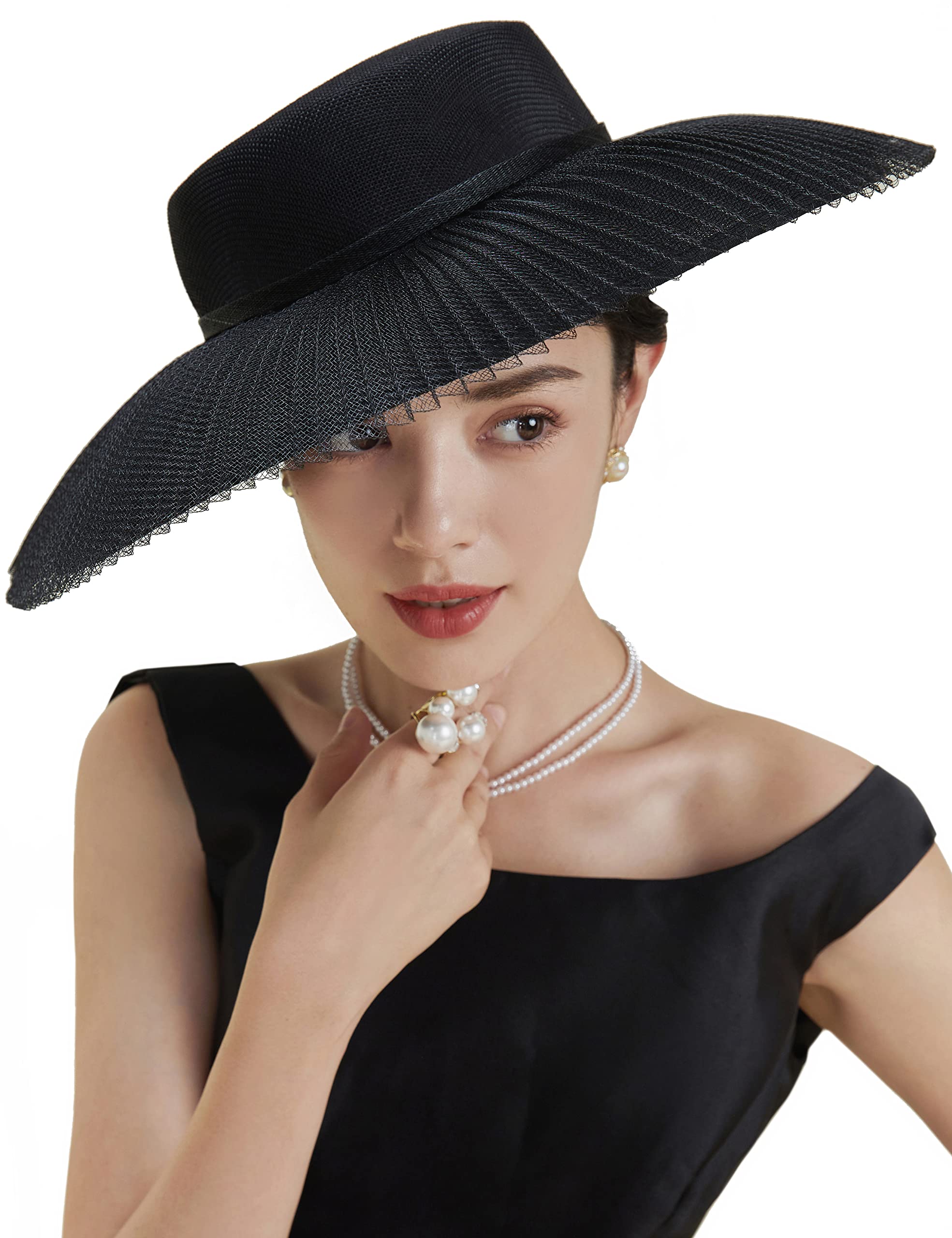 BABEYOND Wide Brim Tea Party Hat - Elegant Kentucky Derby Fascinator for Women, Church & Wedding Cocktail Hat | Perfect for Garden Parties, Royal Ascot & Formal Events