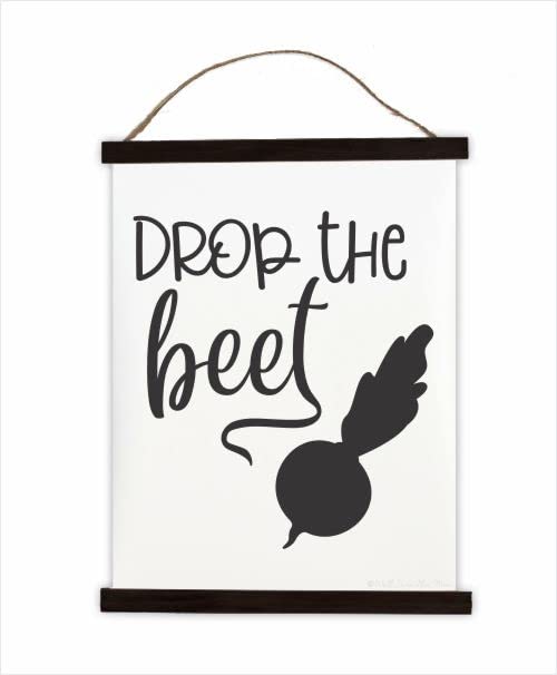 Drop The Beet Hanging Canvas Art - Black 23x30 Inch Kitchen Wall Decor - Ready to Hang Scroll Art Prints for Farmhouse & Modern Kitchens - Perfect for Dining Room & Home Decoration