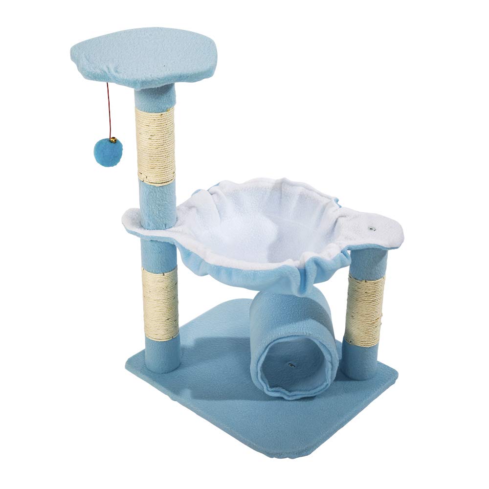 Premium Sisal Rope Cat Tree Tower - 3-Tier Plush Climbing Condo with Scratching Posts & Hammock for Large Cats | Durable Multi-Level Playhouse for Indoor Kittens (Blue) | Perfect for Home, Office & Pet-Friendly Spaces