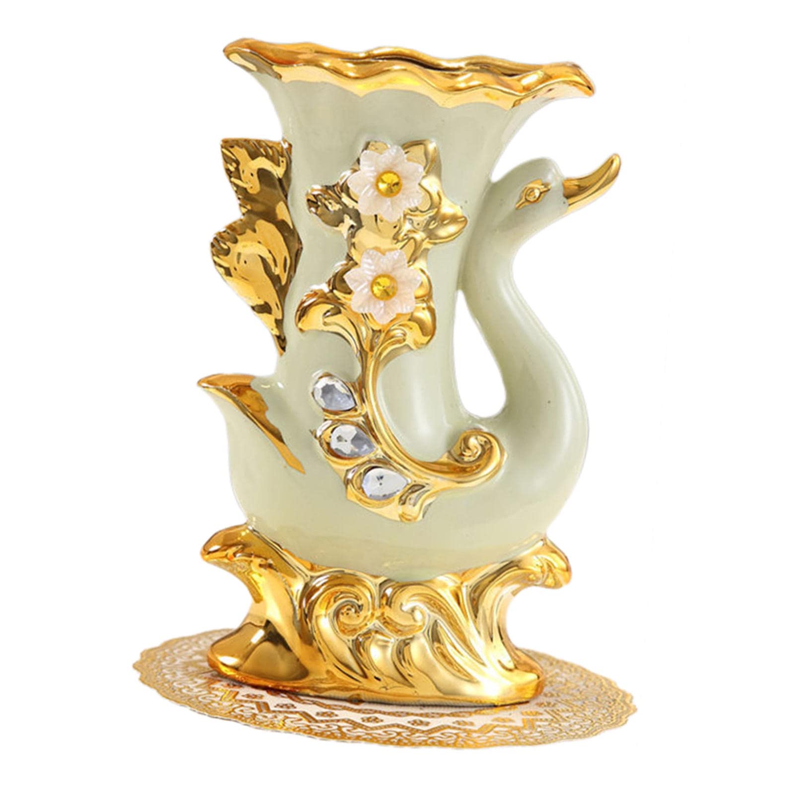 Luxury European Style Ceramic Vase - Elegant Crystal Home Decor for Centerpieces, Living Room, Office & Kitchen | Modern Swan Design for Wedding, Dining Table & Shelf Display