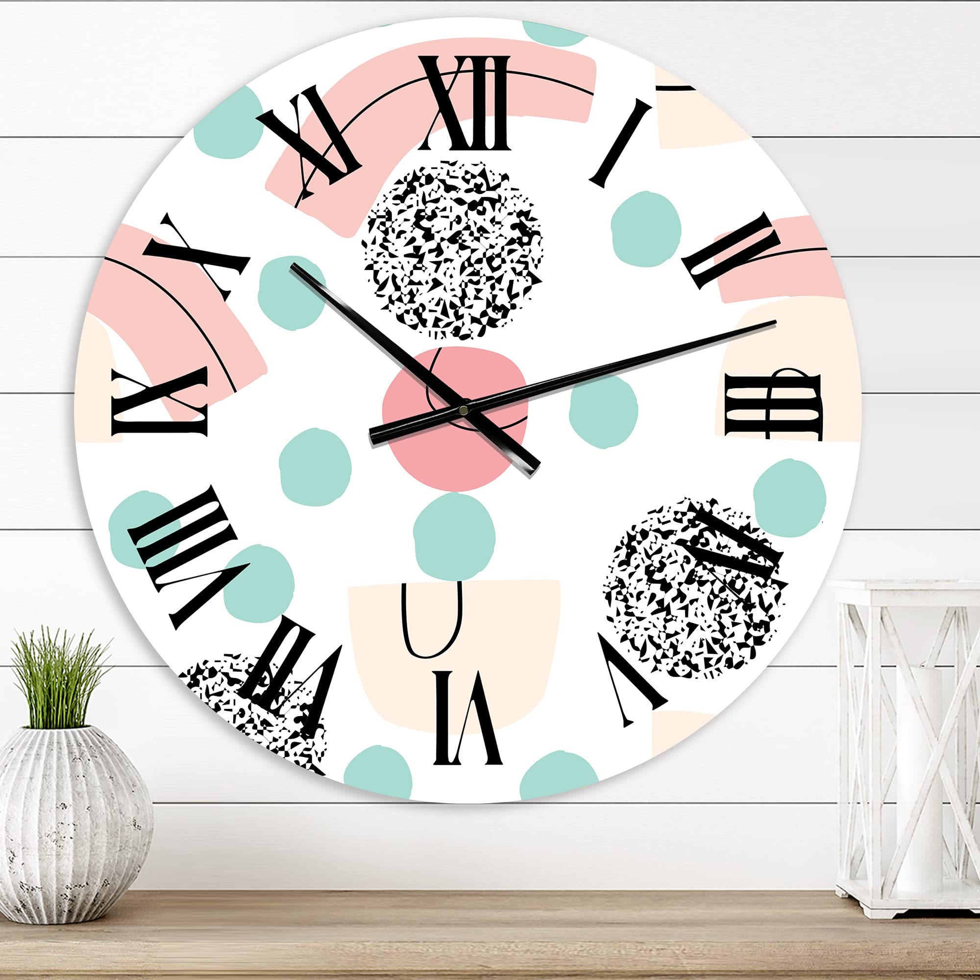 DesignQ Modern Abstract Wall Clock - Pastel Organic Elements & Fractal Design, Large Decorative Clock for Living Room, Bedroom, Office | Perfect for Home & Office Decor