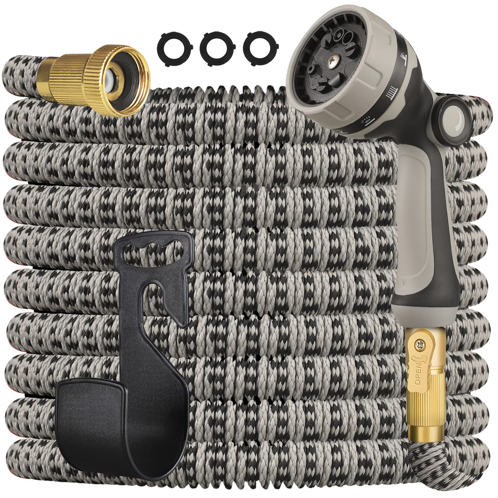 **Gardguard 50FT Expandable Garden Hose - Flexible Water Hose with 10-Function Spray Nozzle, Ultra-Durable 3300D Fabric, 3/4