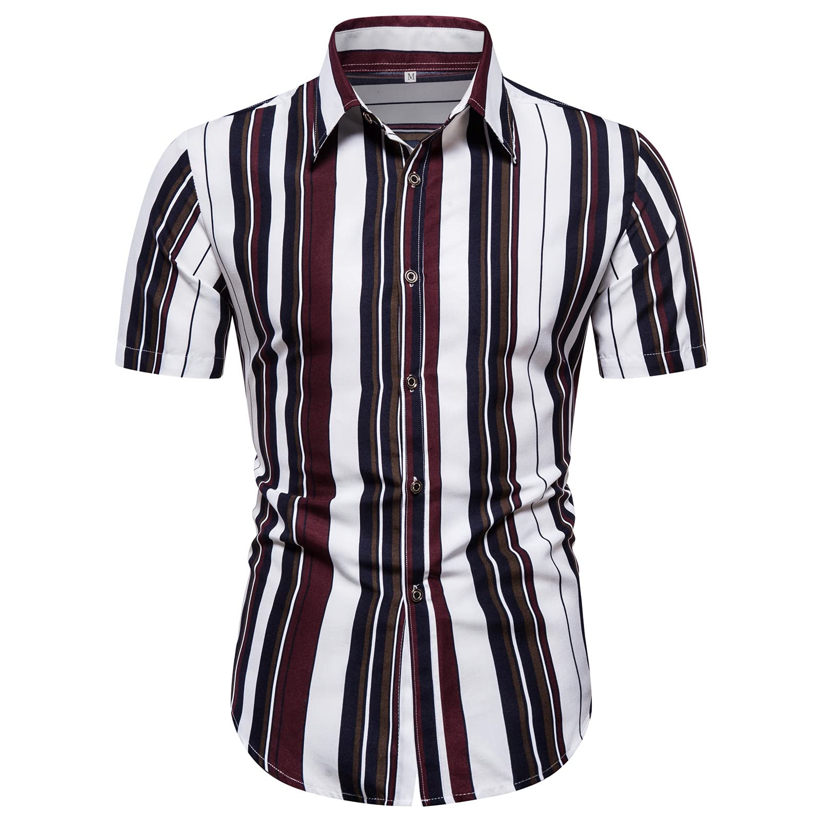 Men's Summer Short Sleeve Striped Printed Dress Shirts - Breathable Comfortable Casual & Yoga Tee Shirts for Work, Travel & Outdoor Activities