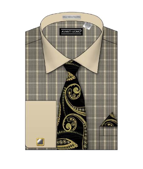AVANTI UOMO Men's Tone-on-Tone Collar Glen Check Pattern Dress Shirt DN107M in Black - Perfect for Office Wear & Formal Occasions