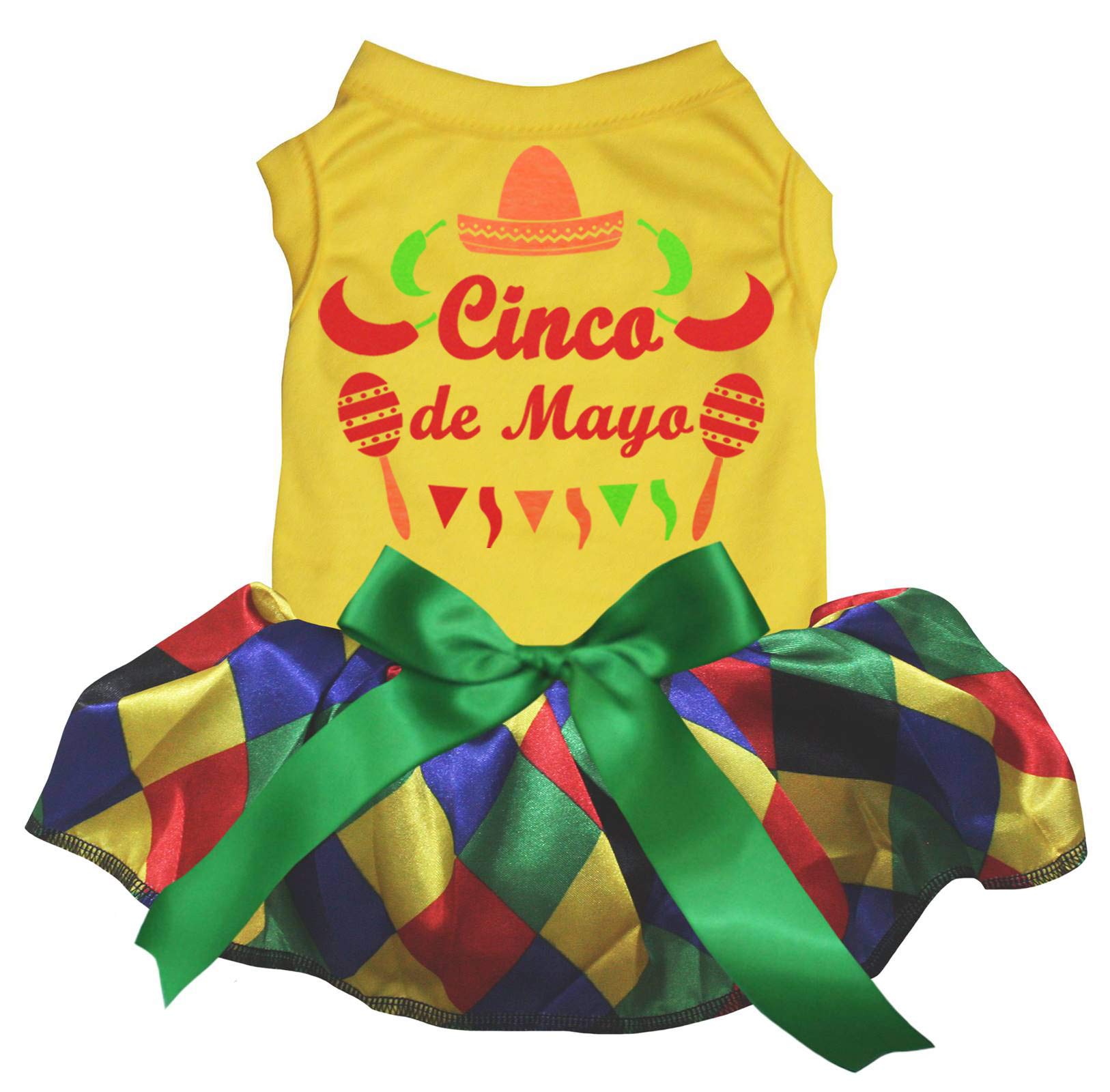 Petitebella Cinco De Mayo Mexican Style Puppy Dog Dress - Yellow Plaid Small Dog Costume for Festive Parties & Photo Shoots