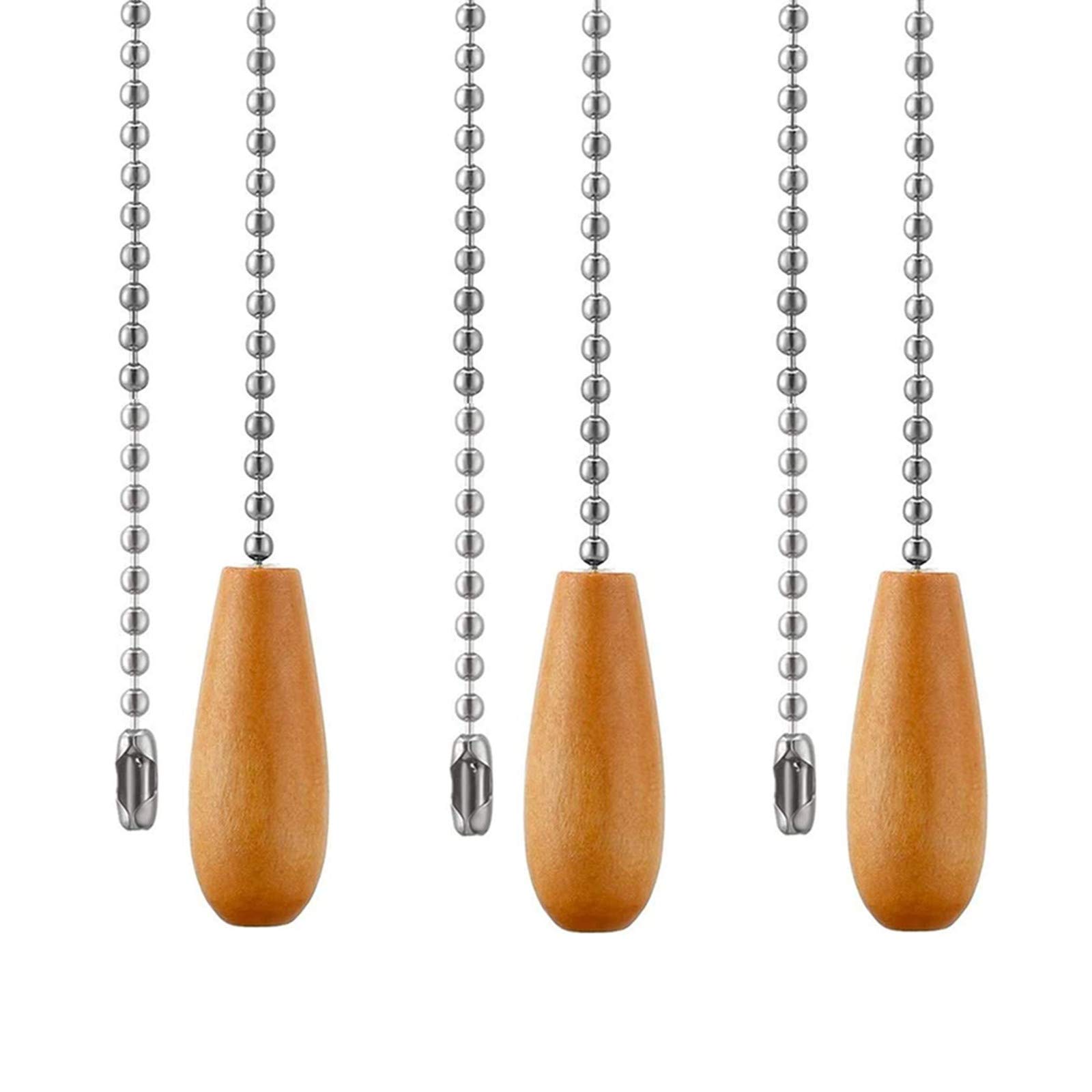 Wooden Ceiling Fan Chain Pulls - 3 Pack Extension Pull Chains for Ceiling Lights & Fans | Durable Replacement Chains for Bedroom, Living Room & Office Lighting Fixtures