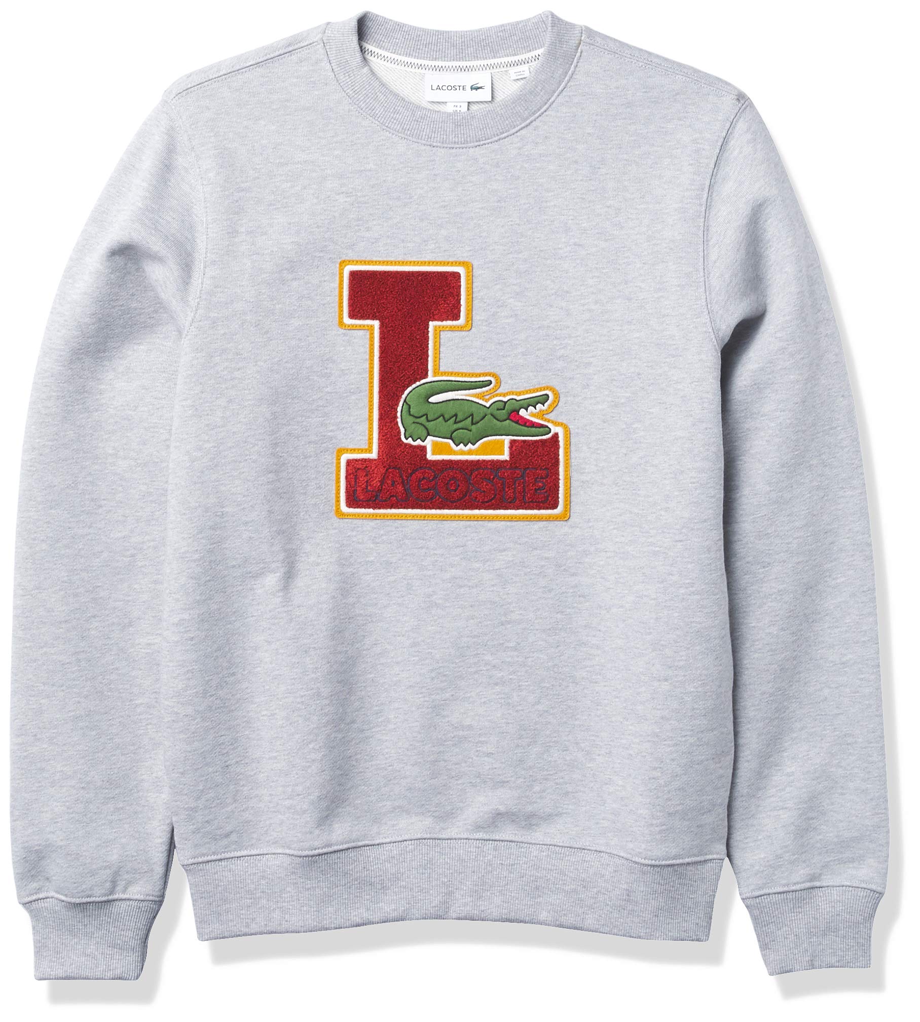 Lacoste Men's Long Sleeve Varsity Graphic Crewneck Sweatshirt - Casual Cotton Pullover for College, Streetwear & Everyday Comfort