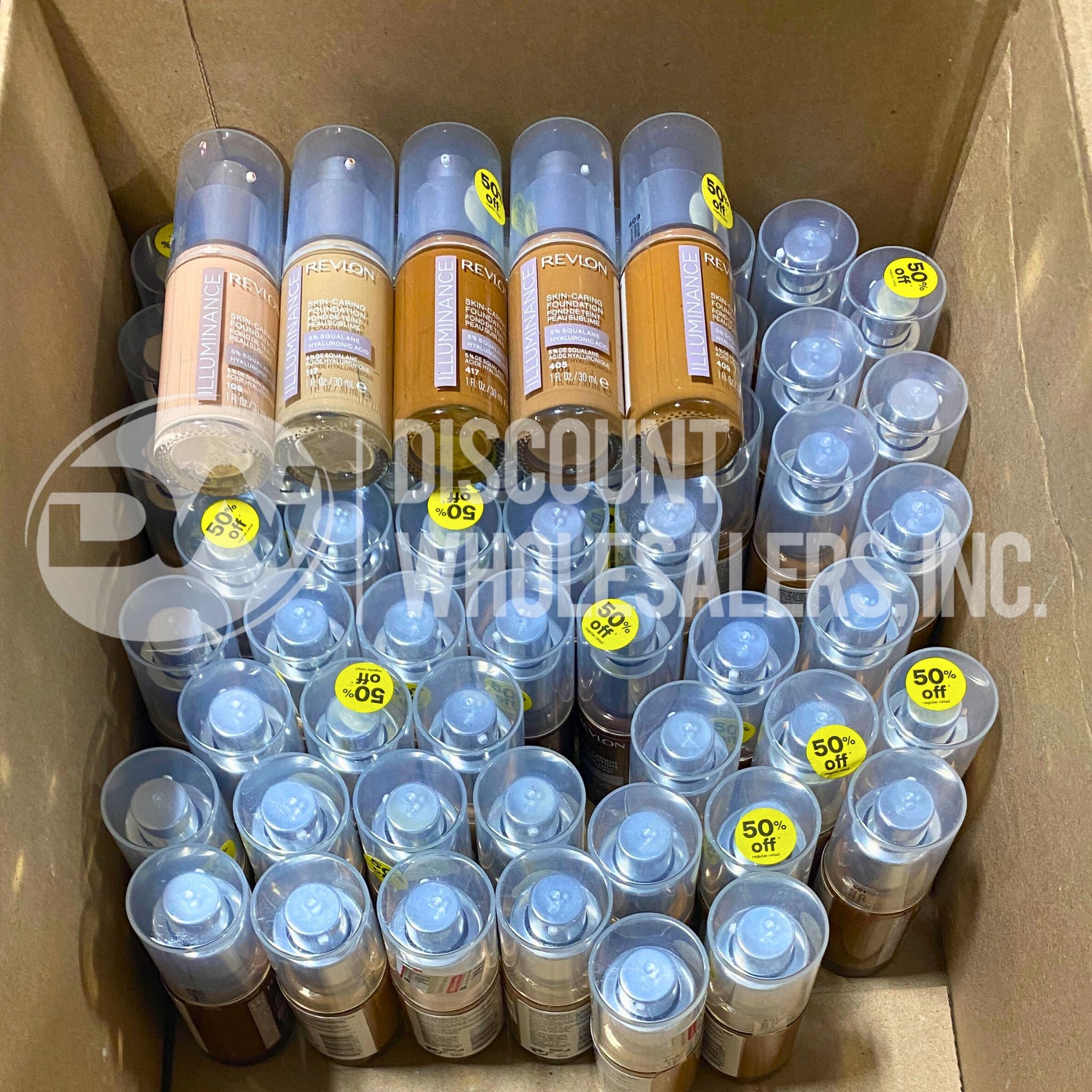 Revlon Illuminance Mix Skin Caring Foundation with 5% Squalane & Hyaluronic Acid - 1oz (50 Pcs Lot) - Hydrating Makeup for Dry Skin, Daily Wear & Flawless Coverage