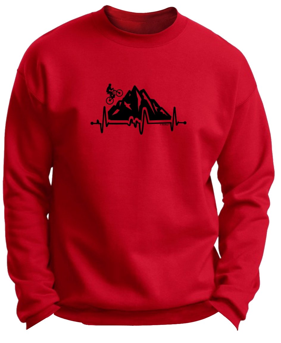 Premium Mountain Biking Crewneck Sweatshirt - Heartbeat Design Cyclist Gift for Men & Women - Perfect for Outdoor Adventures & Casual Wear